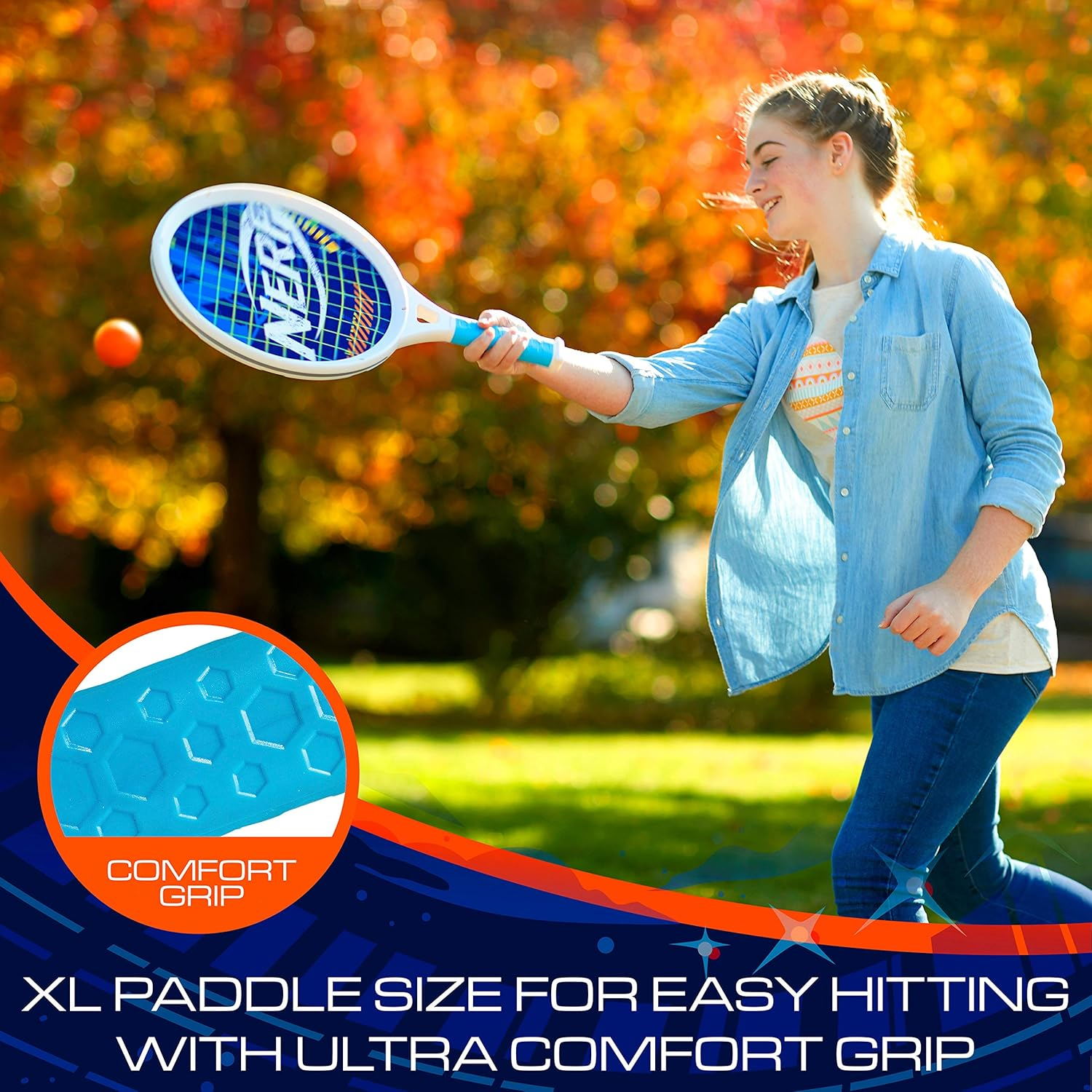 Nerf Small Driveway Tennis Set for Kids - 2 Player Kids Tennis Set - Rackets and Foam Ball - Indoor + Outdoor - (2) Rackets + Foam Ball Included image number 6