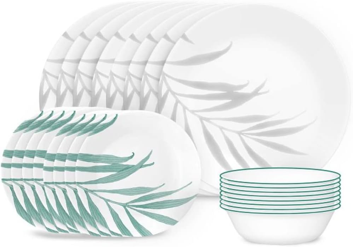 Corelle Solar Print Dinnerware Set, 18-Pieces &ndash; Triple-Layer-Strong Vitrelle Glass Plates and Bowls, Durable, Lightweight, Stackable, Dishwasher, Microwave, Fridge, Freezer and Oven Safe image number 2
