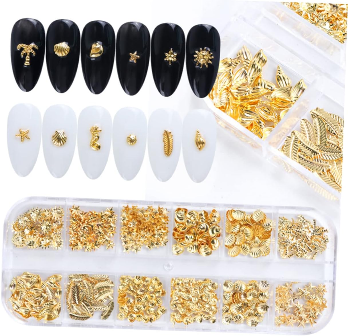 COMPUKAS Metal Nail Decals Gold Metal Nail Charms 50 Pieces Summer Manicure Accessories for Women image number 4