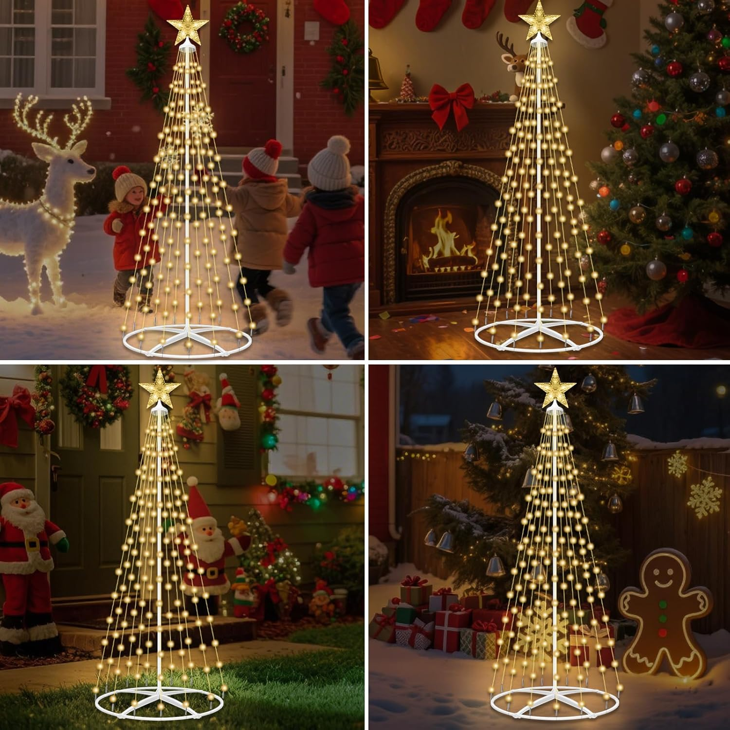 HELESIN 1.2M 154 Leds Solar Christmas Cone Tree Light Outdoor, Christmas Decorations Outdoor,8 Lighting Modes Christmas Lights with Remote for Home Yard Garden Lawn Holiday image number 5
