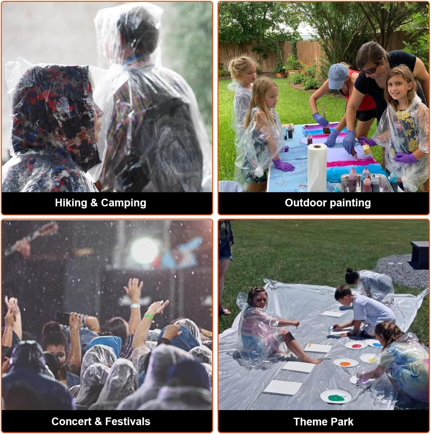 10 Pack Disposable Rain Ponchos for Adults, H HOME-MART Protable Emergency Disposable Rain Poncho Family Pack for Adults,Clear image number 6