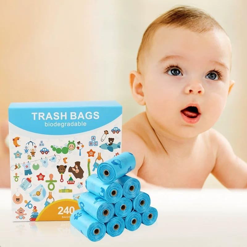 Baby Diaper Bags, 16 Refill Rolls/240 Eco-Friendly Nappy Disposal Bags, Degradable Bin Bag, Baby Poop Bags, Dirty Diaper Bags, Travel Diaper Trash Bags Biodegradable Waste Bags image number 6