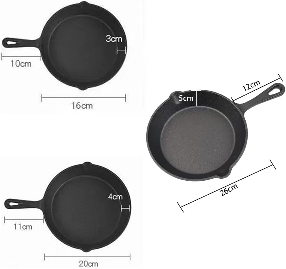 HPAMR Cast Iron Skillet Set of 3, Chefs Pan, Kitchen Frying Pan, Pre Seasoned Cast Iron Skillets, Nonstick Cookware Set, Professional Restaurant Chef Quality Pre-Seasoned Pan Cookware Set image number 1