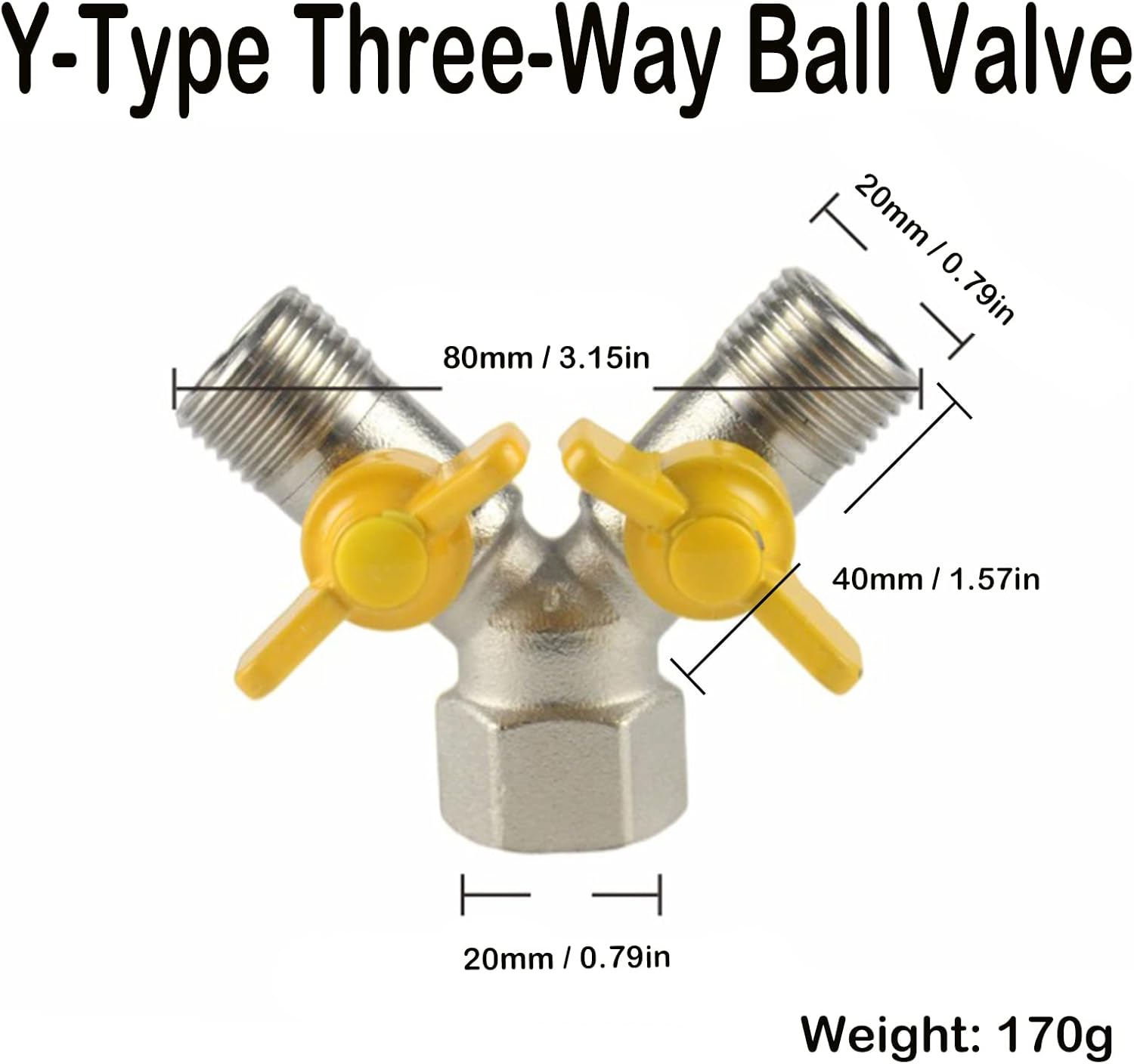 3-Way Y-Splitter Valve, 1/2 Inch Brass Body, Silver, Multi Port Valve, Y Valve, Garden Hose, Washing Machine, Water Tank, Water Filter, Shower image number 3