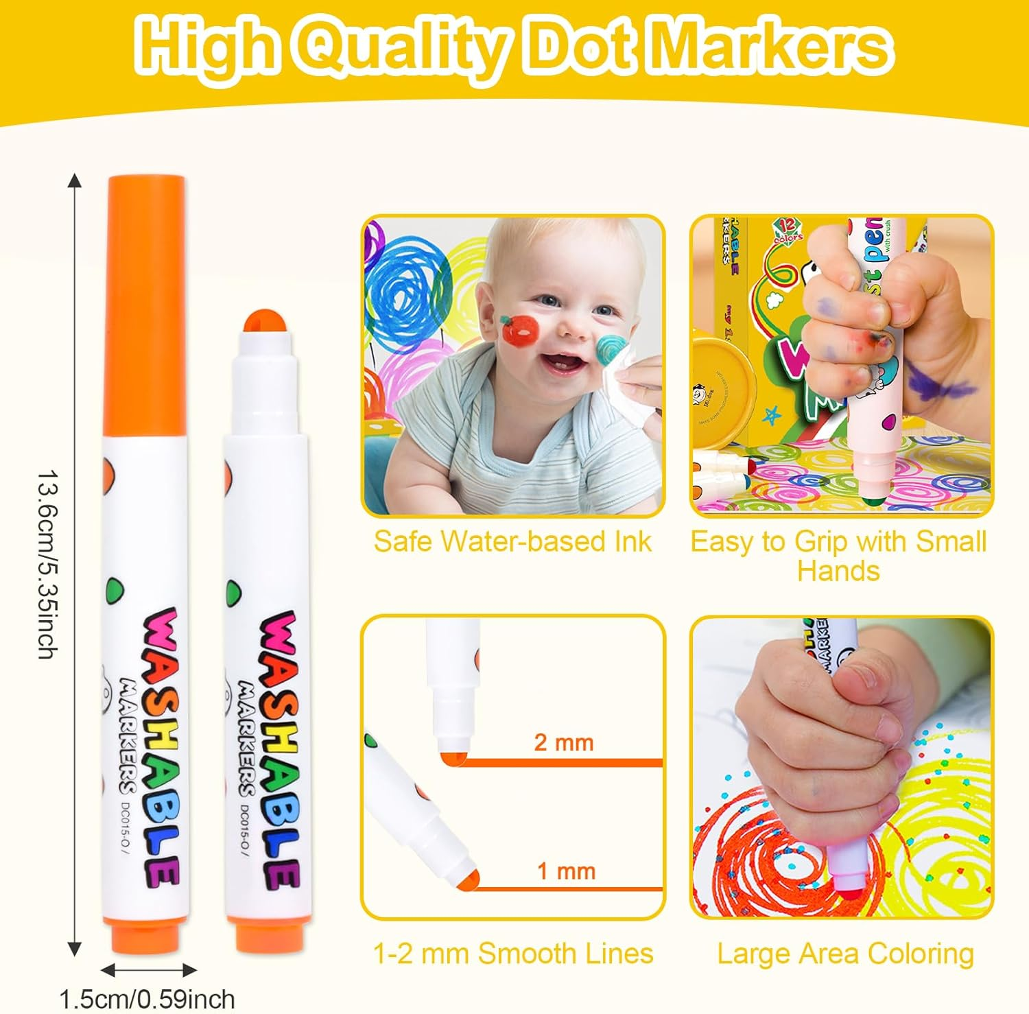SAYEEC Dot Markers 12 Vibrant Colors Washable Markers for Kids Art Coloring Book Markers round Tip Drawing Pens Broad Line Paint Markers for Toddler Preschool Children Early Childhood School Classroom image number 3