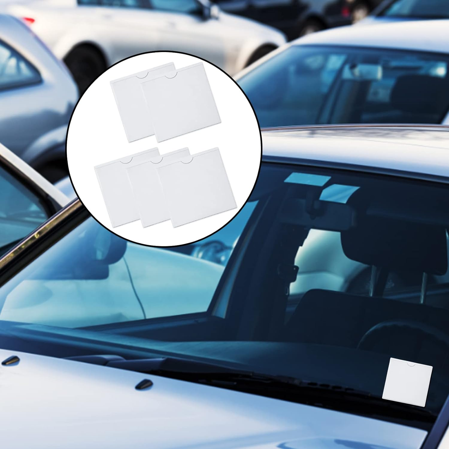 5PCS Car Permit Holder,Windscreen Card Holder Parking Permit Holders,Self Adhesive Car Permit Holders,Windscreen Card Holder Clear Ticket and Note Holders for Car,Van,Caravan Windscreen(105X105Mm) image number 1
