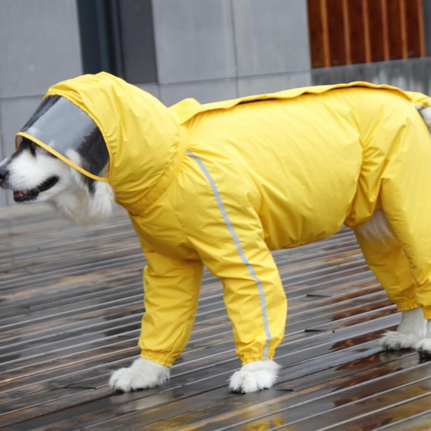 UOSIA Large Dog Raincoat Reflective Waterproof Dog Raincoat Lightweight Dog Rain Hooded Jacket Full Coverage Dog Raincoats with Removable Tail Cover for Dog Walking image number 2