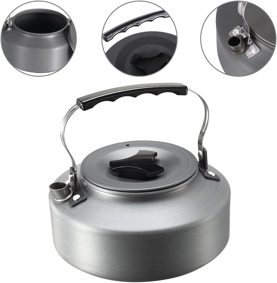 1L Camping Kettle, Portable Camp Tea Pot, Ultra-Light Coffee Tea Pot, Aluminum Water Boiler for Outdoor Backpacking Picnic Fishing image number 2