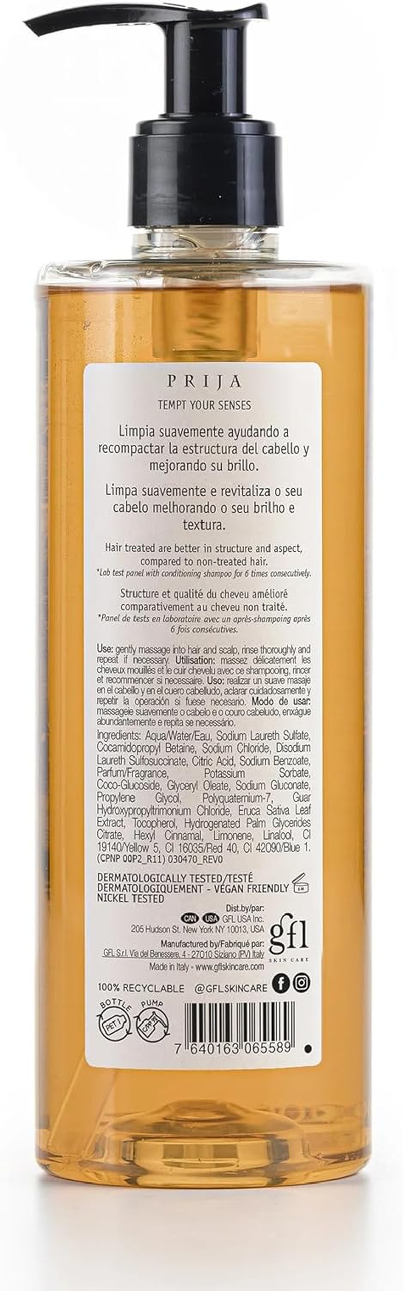 Prija Fortifying Shampoo Cleanses and Revitalises Hair with Eruca Sativa for All Hair Types, Hydrating Shampoo Boosts Shine and Improves Texture 6 X 380Ml image number 2