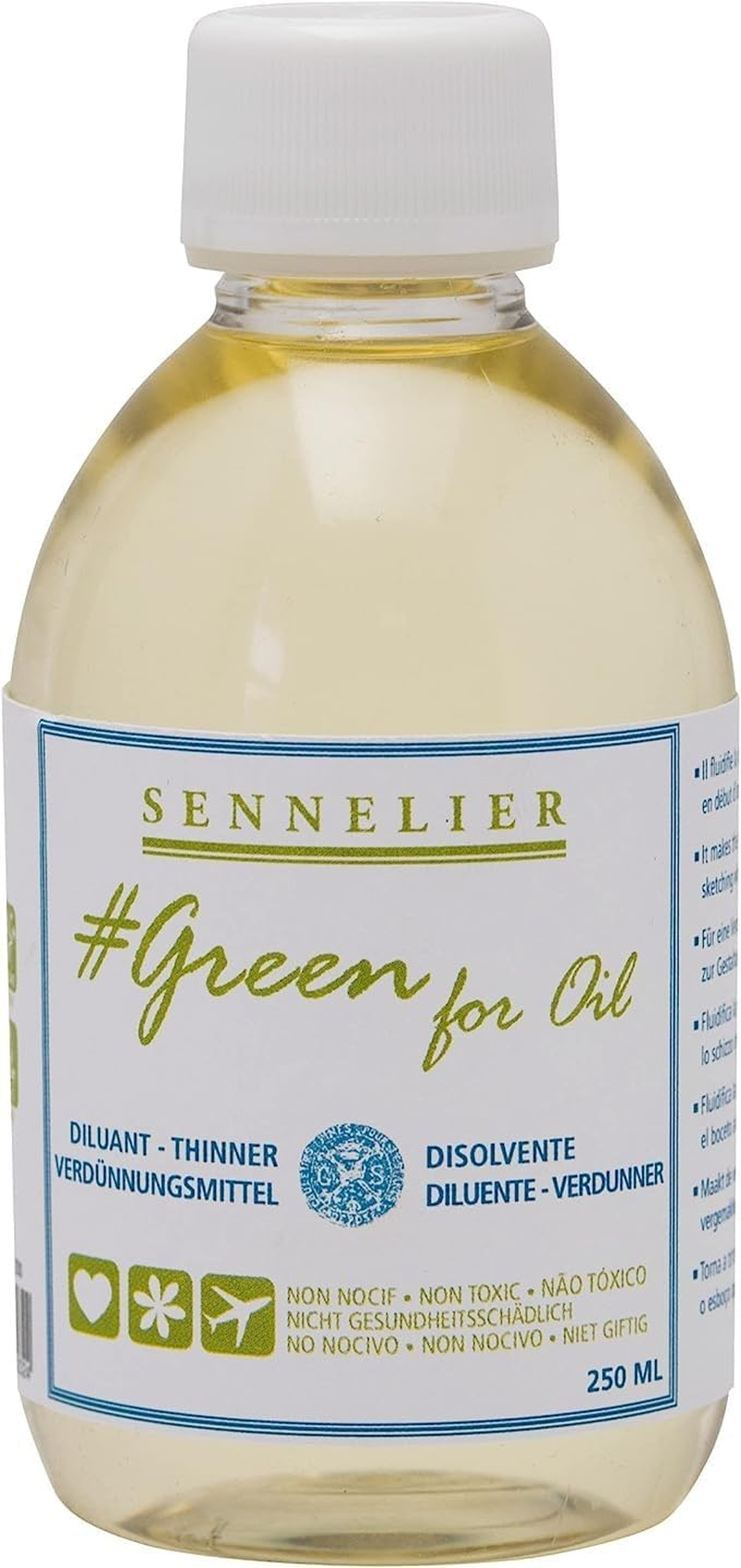 Sennelier Non Toxic Additive Green for Oil Thinner 250Ml - Eco-Friendly, Plant-Based Medium for Safer Painting - Non-Flammable Formula, Ideal for Artists&rsquo; First Painting Layers