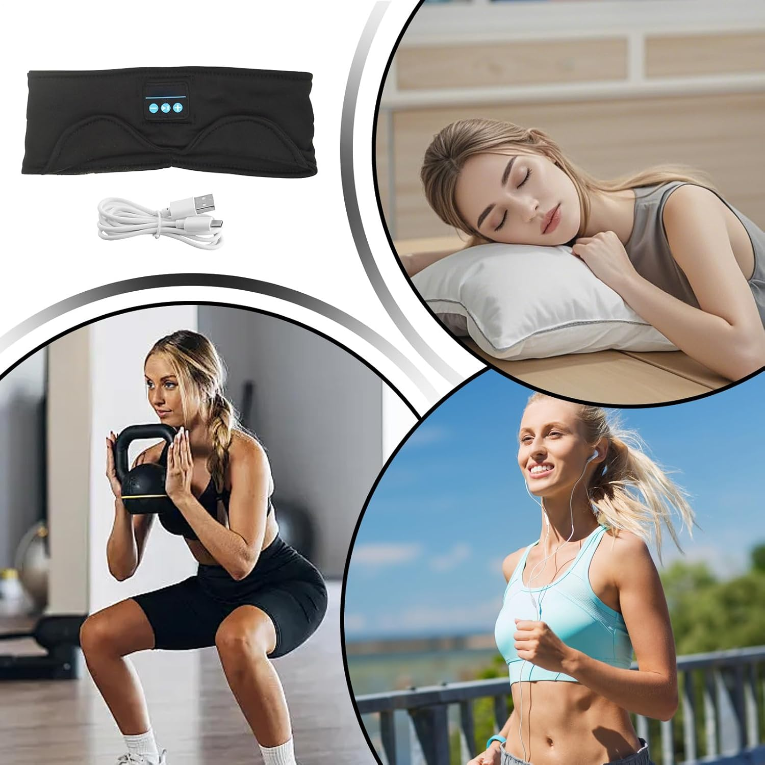 Sleep Headphones,Wireless Ultra-Thin Headset Headband - Sweat Resistant Eye Masque Headphones | for Mom Women Men Workout Running Yoga Meditation Sports Travel Gadgets image number 6