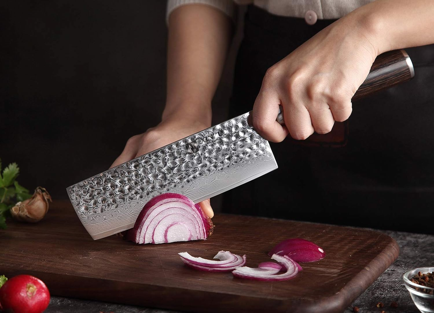 XINZUO Damascus Steel Nakiri Knife, 6.8 Inch Meat Vegetable Knife Asian Chef Knife Professional Kitchen Knife Sharp Cooking Knife, Ergonomic Pakkawood Handle -He Series image number 4