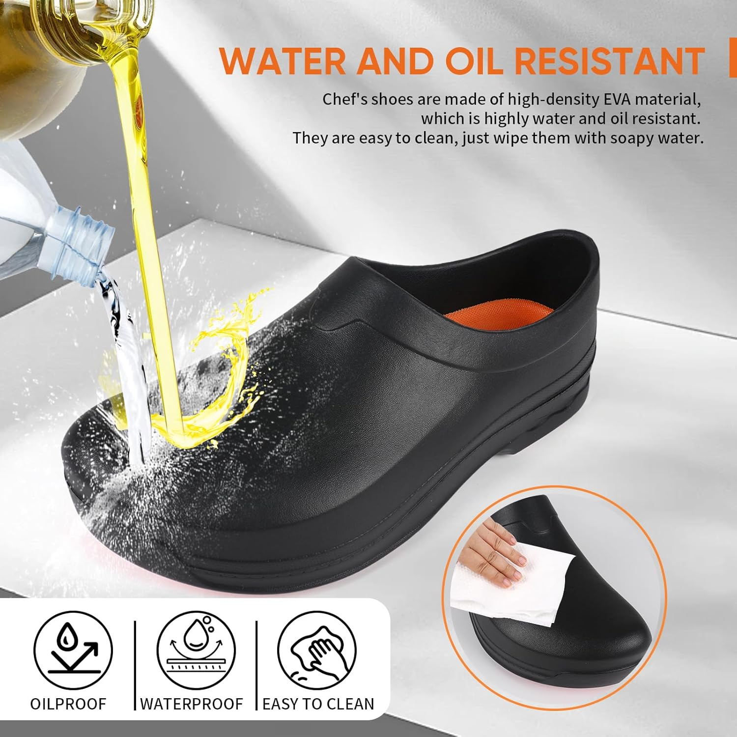 LIPROFE Chef Shoes for Men - Non Slip Oil Resistant Waterproof Safety Work Shoes Comfortable Nursing Nurse Shoes for Gardener Men Women Indoor and Outdoor Chef Clogs for Kitchen Office Seaside image number 2