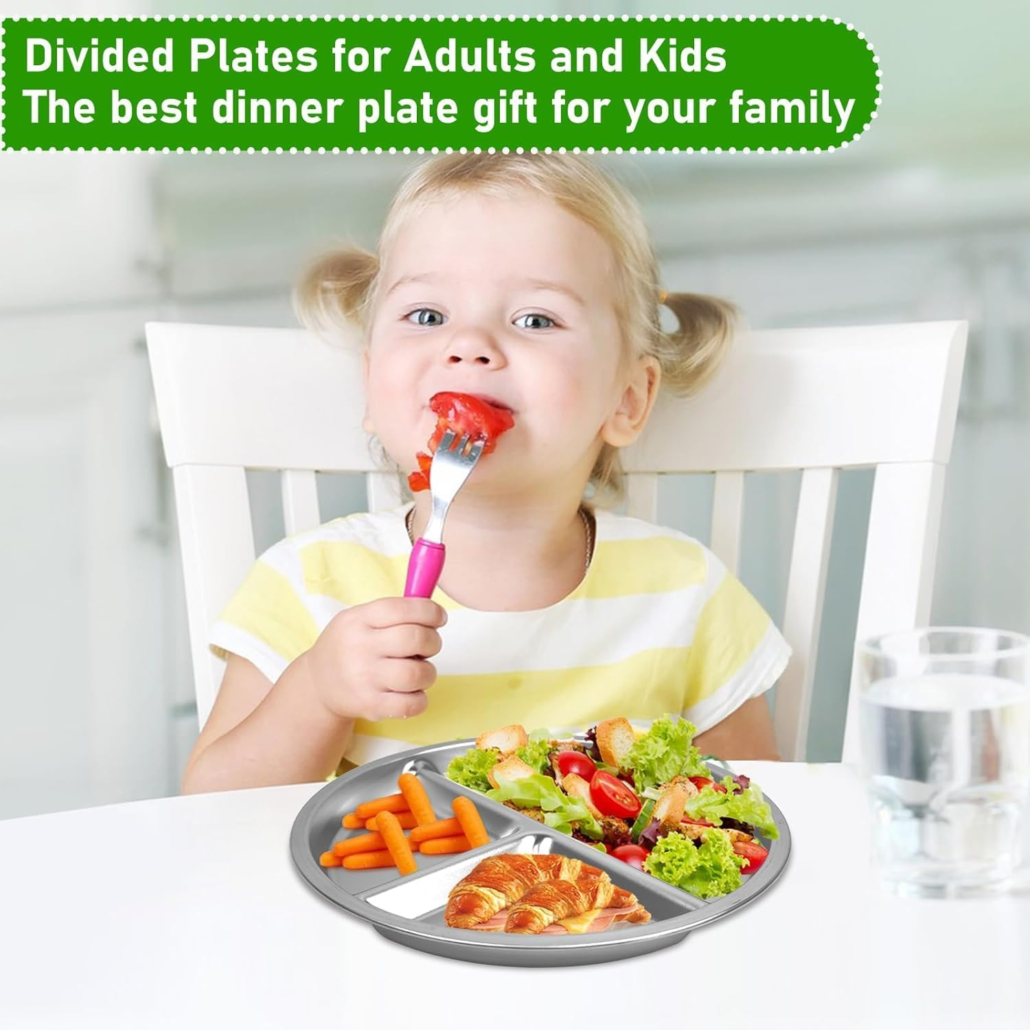 Stainless Steel Plates 5 Packs, Portion Control Platter with 3-Compartment, Unbreakable Dinner Plates, Divided Food Tray Stainless Steel Plate for Adults Kids, Camping, Lunch and Dinner