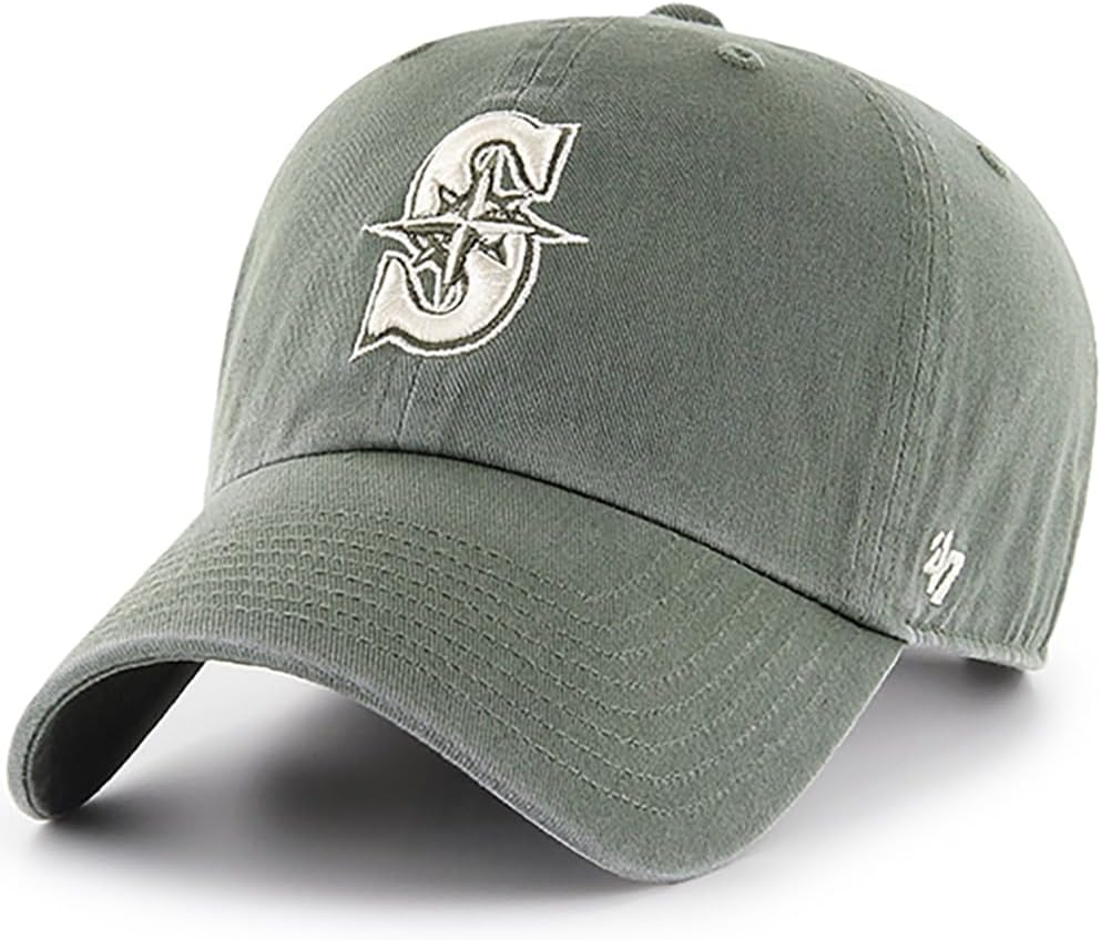 47 Brand MLB Moss Green Primary Logo Clean up Adjustable Strap Baseball Cap Hat, Adult One Size Fits All image number 5