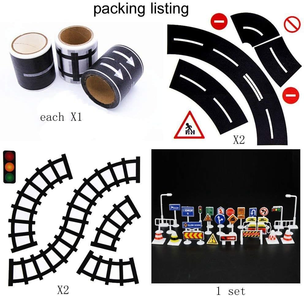 Play Road Tape for Toy Cars & Trains Black Tape 3 Rolls Road Tape 197 Inch by 1.9 Inch, Packing Traffic Signs Tape Stick to Floors and Walls, Quick Cleanup, for Kids Gift image number 1
