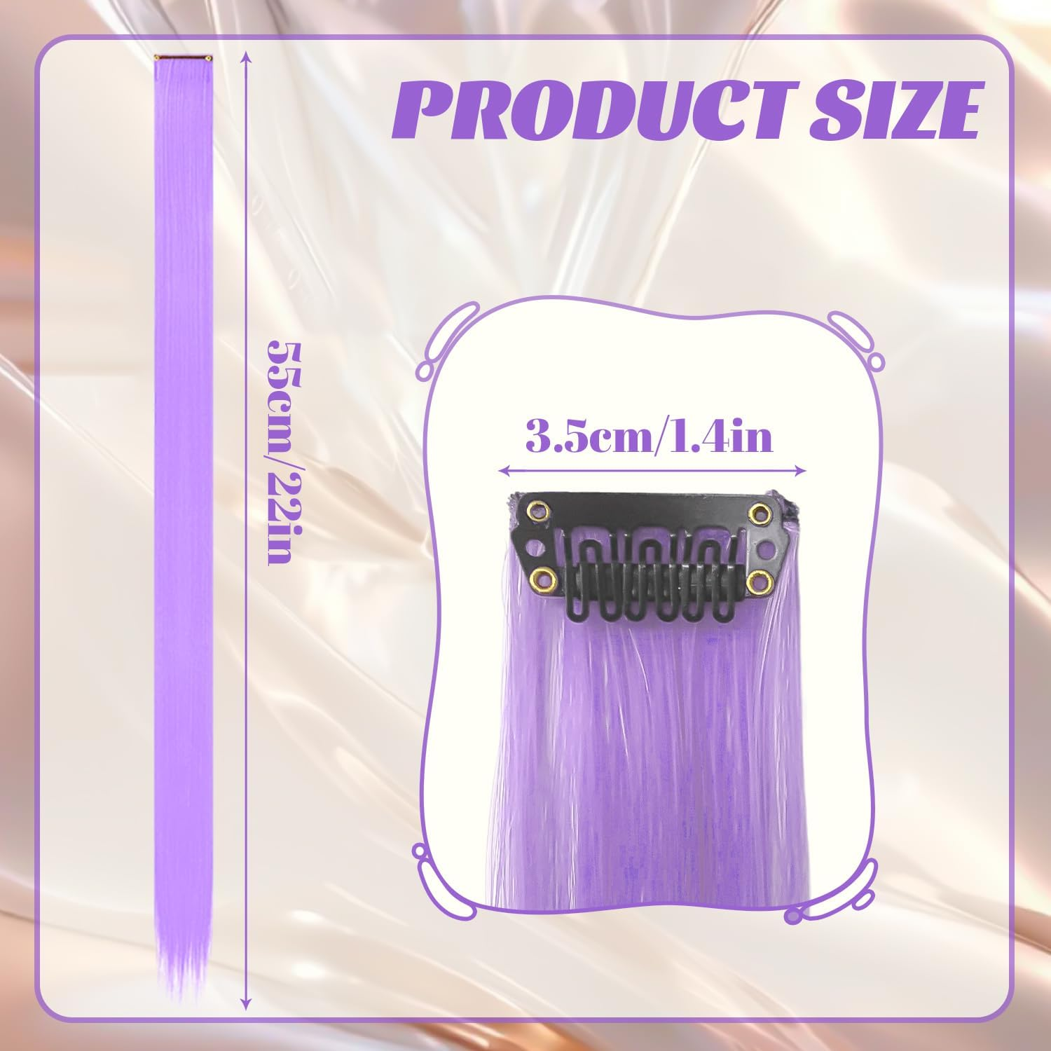10 Pcs Purple Hair Extensions | 22 in Long Straight Fake Hair | Clip in Hair Extension | Hair Accessories for Girls (Light Purple) - Lake Blue image number 6