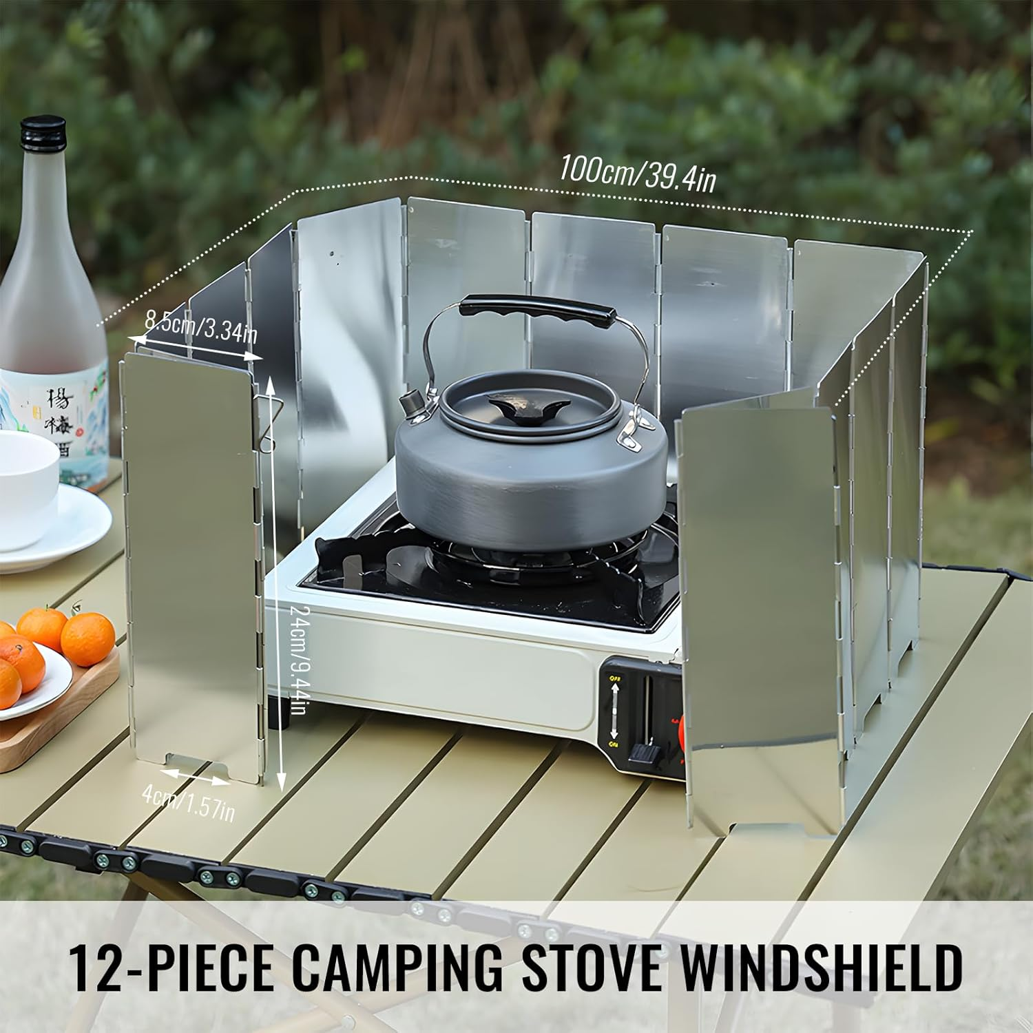 Eukyplace Stove Windshield, 12-Piece Foldable Camping Burner Windshield, 1M Long Metal Camp Stove Windscreen, Portable Gas Stove Windscreen for Outdoor Camping, Exquisite Packaging image number 3