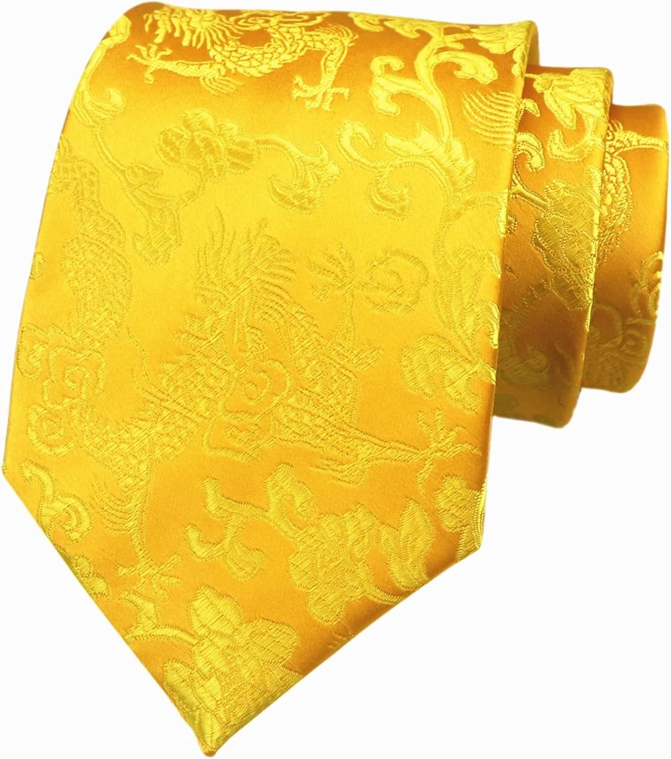 Vizakiss Men'S Silk Tie Dragon Peony Embroidery Woven Wedding Formal Neckties Gift 3.54" - Gloden image number 5