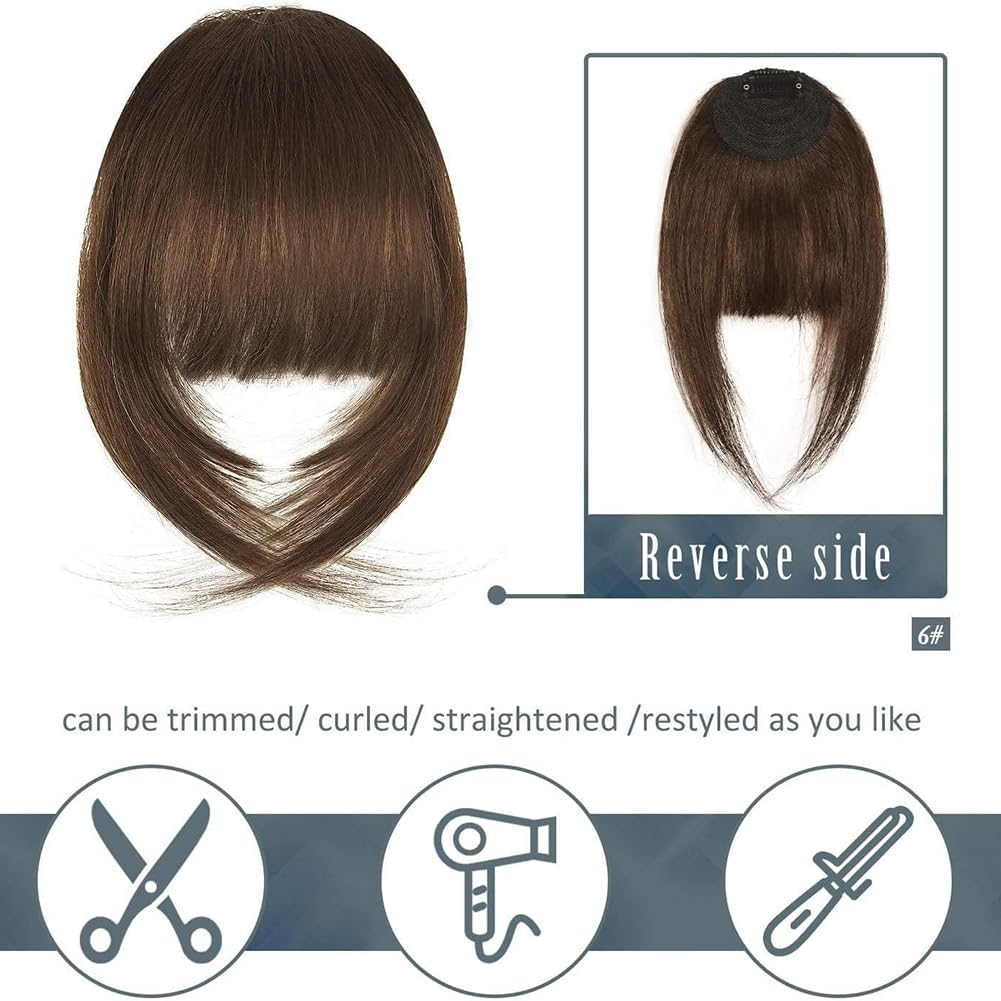 Bangs Hair Clip in Bangs Synthetic Hair Extensions French Bangs Clip for Women with Temples Bangs Fringe Hair (Dark Brown) image number 3