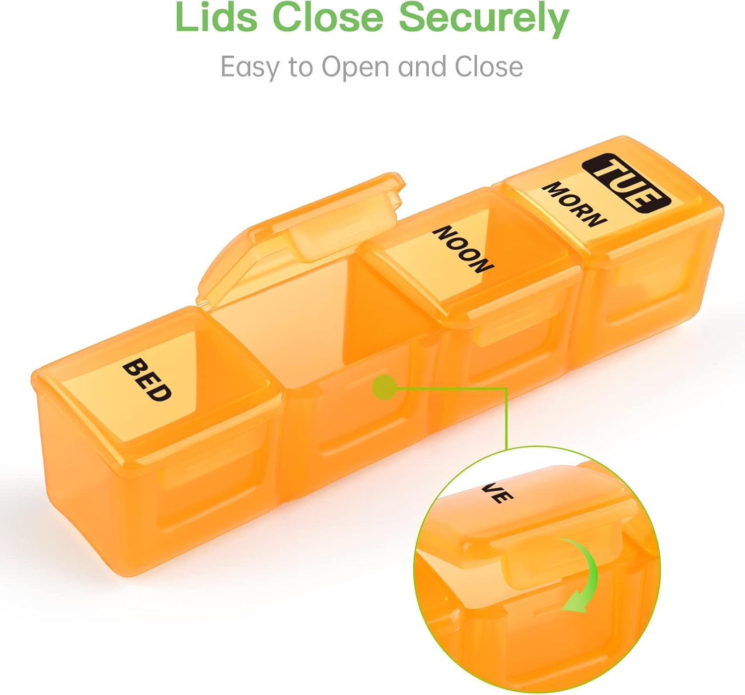 Opret Pill Organiser Box 7 Day, Weekly Travel Medication Organiser 4 Times a Day, with 28 Large Compartment for Fish Oil Vitamins Tablets and Supplements - Black-Coloured - Black-Coloured image number 2