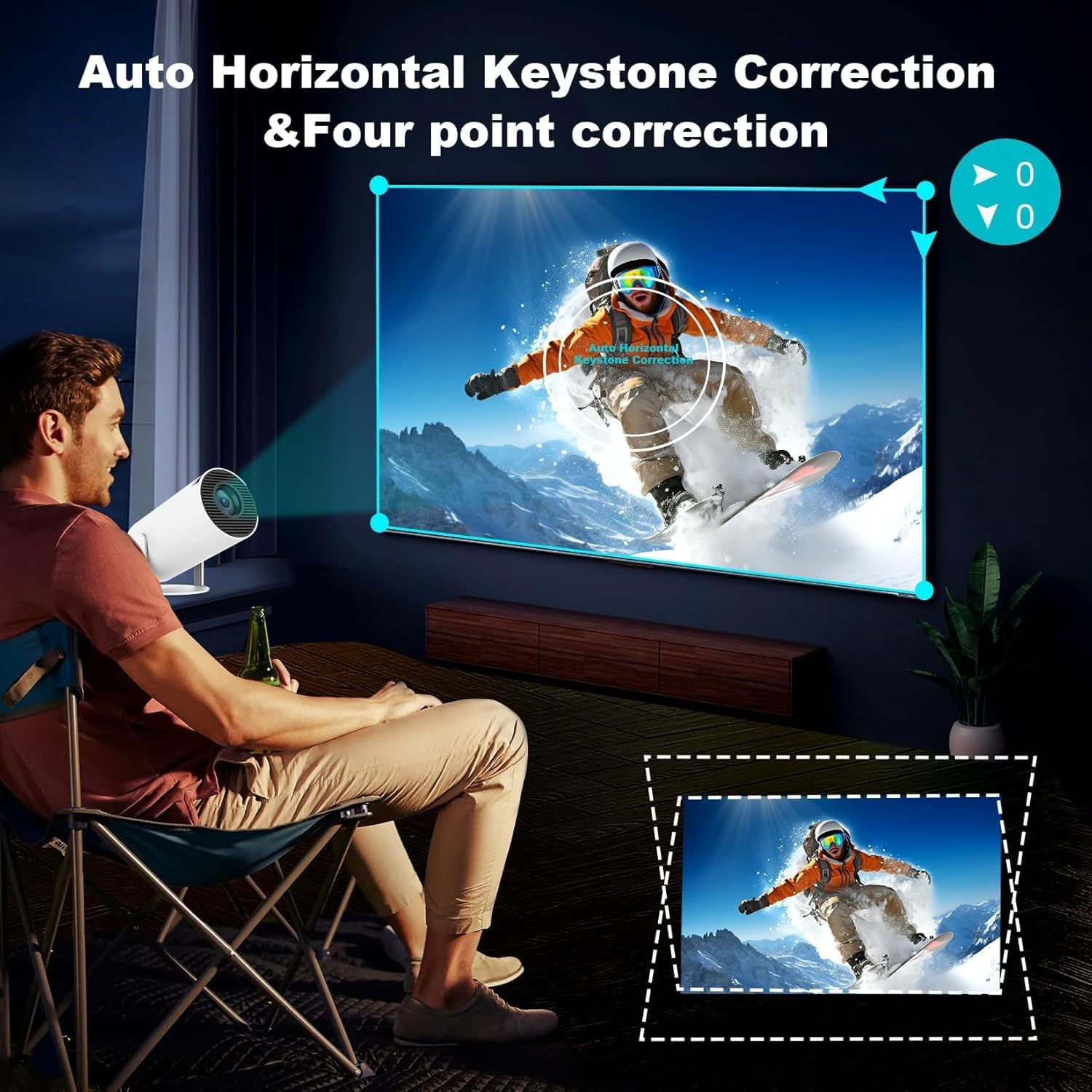 Mini Projector, HY300 PRO Portable Projector, Support 4K 1080P with Dual-Band WIFI6 5G Wireless 5.0 Bluetooth Android 11, 180&deg; Rotatable, Auto Keystone Correction, 35"-130" Screen Video Projector image number 4