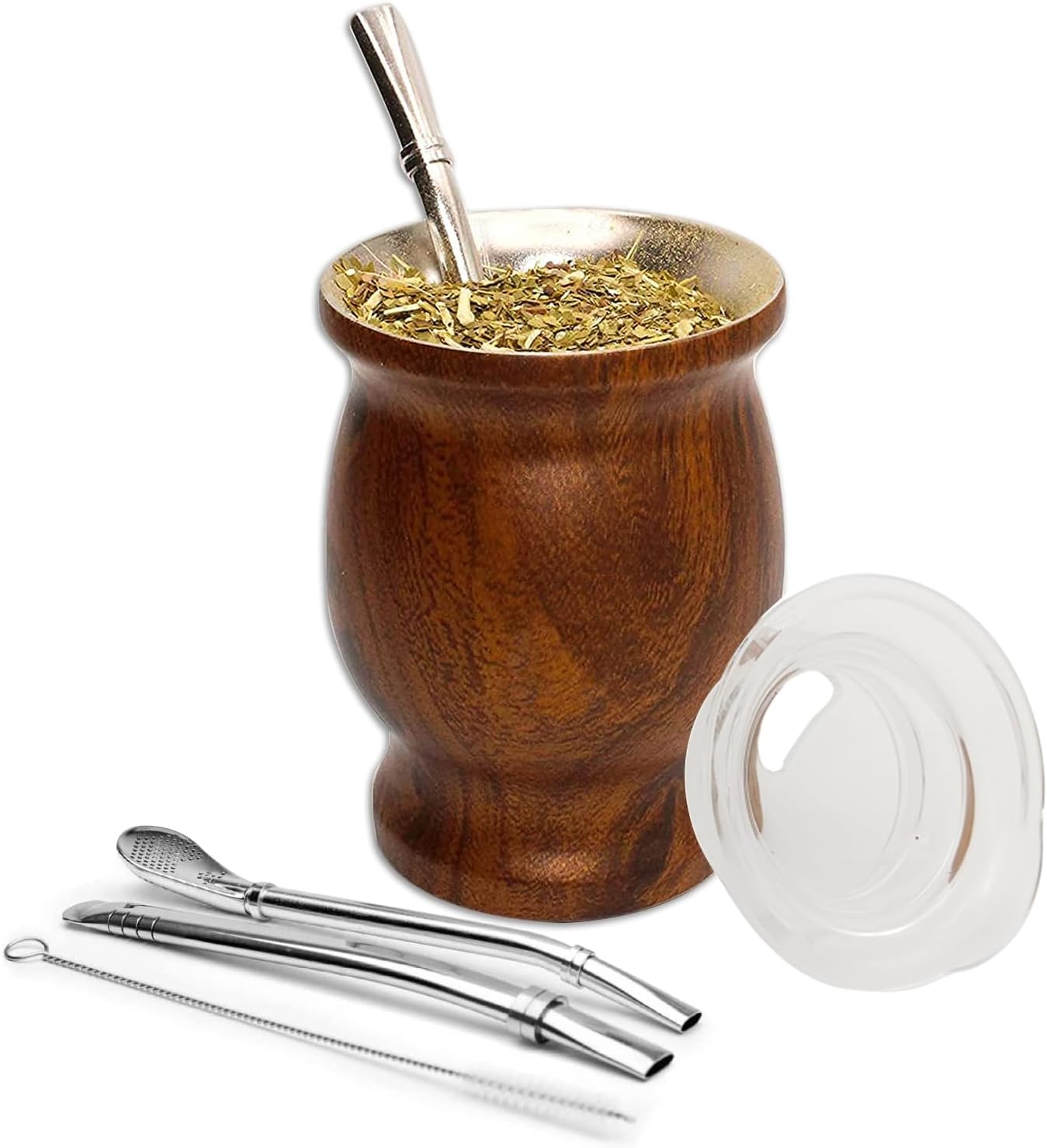 Yerba Mate Gourd Set, 8 Oz Stainless Steel Double Wall Yerba Mate Gourd Cup, Yerba Mate Tea Set for Mate Tea, Coffe, Drinks (Wood Color) image number 1