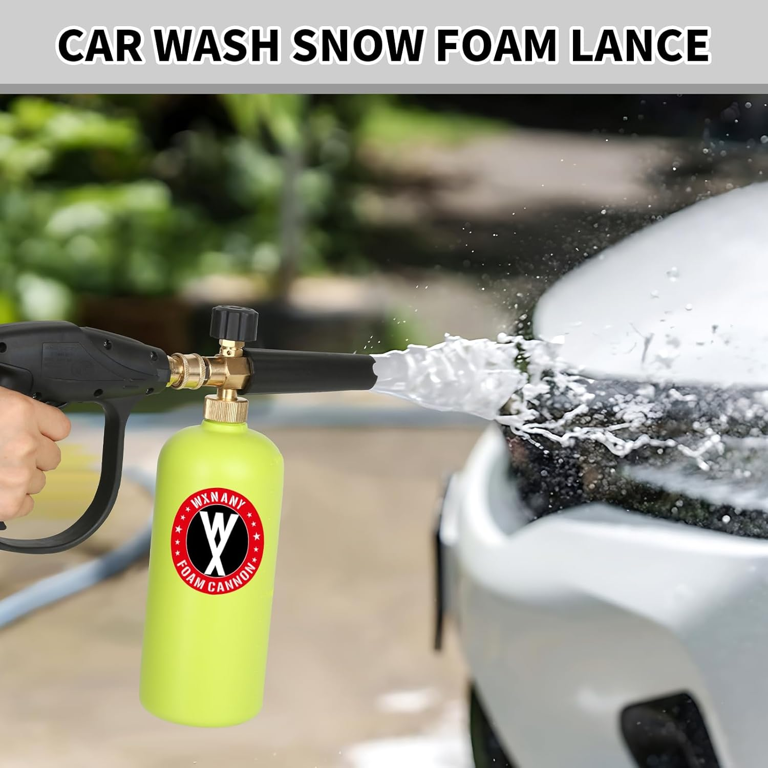 WXNANY Short Pressure Washer Gun with Foam Cannon,Power Washer Gun Snow Foam Lance 1/4" Quick Connector, Car Wash Foam Cannon Kit with 5 Pressure Washer Nozzle Tips and Holder, 1L image number 2