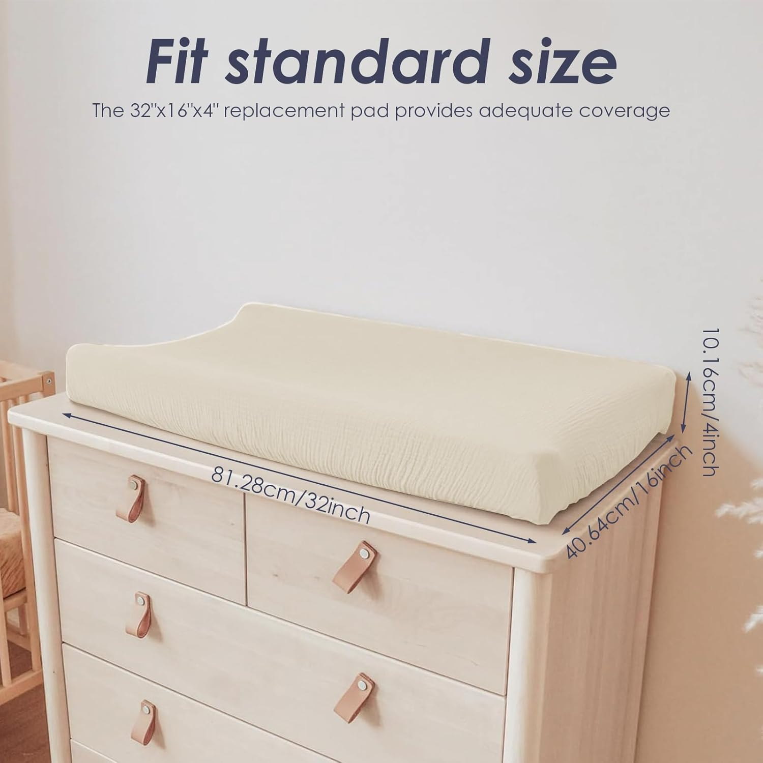 2Pcs Changing Pad Cover, Cotton Diaper Changing Pad Cover with Elasticated Straps, Soft Breathable Changing Pad Sheets Cover, Diaper Changing Pad Cover Suitable for Girls and Boys - Apricot Caramel Color image number 3