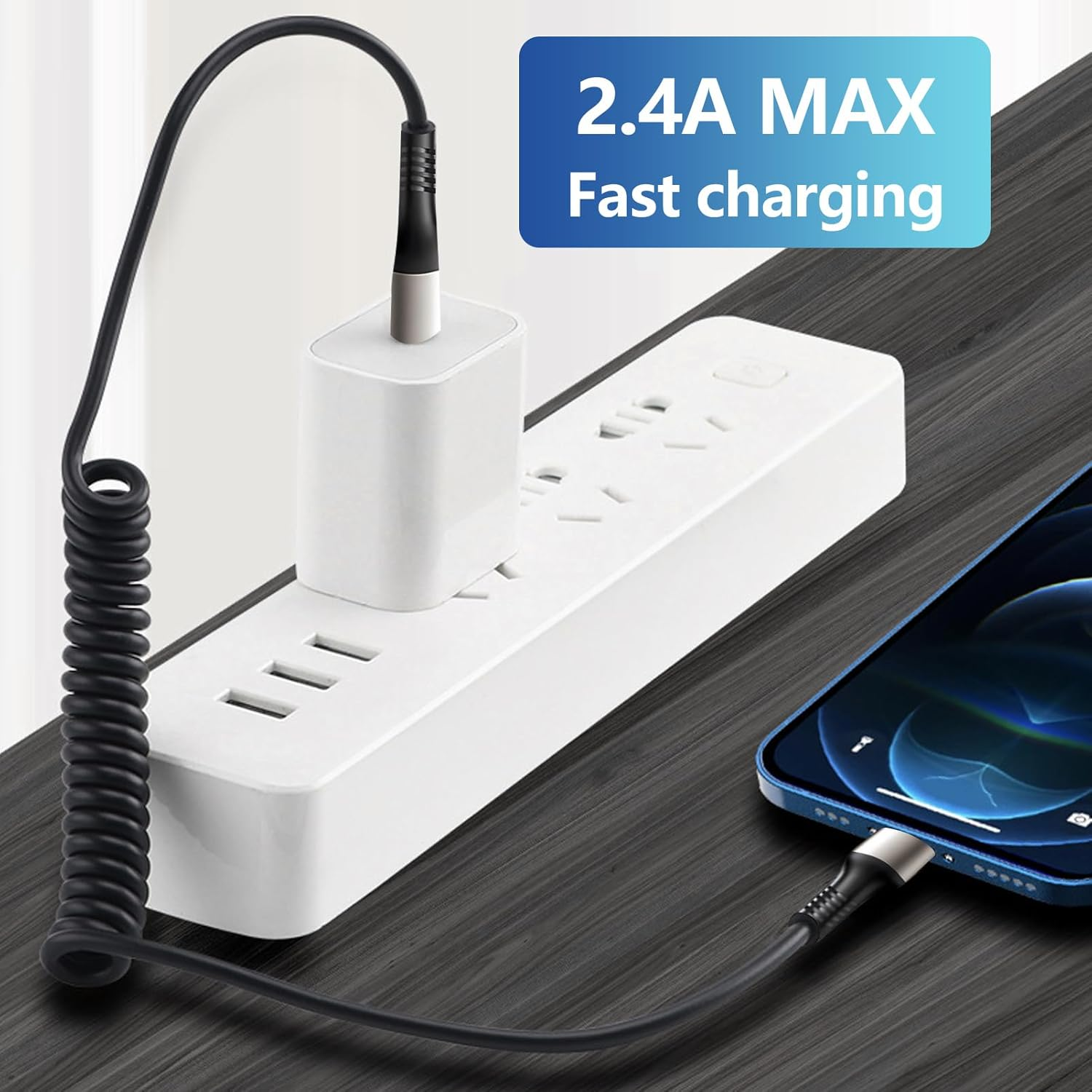 AMITOME Coiled USB C to IP Carplay Cable(2 Pack),1M Fast Charging Retractable USB C to IP Port Mfi Certified Charging Cord Compatible with Iphone 14/13/12/11/XS/XR/X/8 - Black image number 4