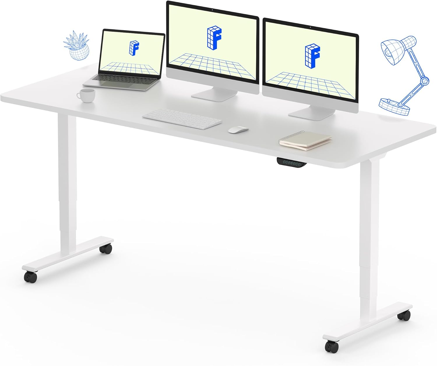 FLEXISPOT E6 Dual Motor 3 Stages Standing Desk 150X60Cm Inch Whole-Piece Board Electric Height Adjustable Desk Stand up Desk Large Load Capacity(White Frame + White Desktop) image number 6
