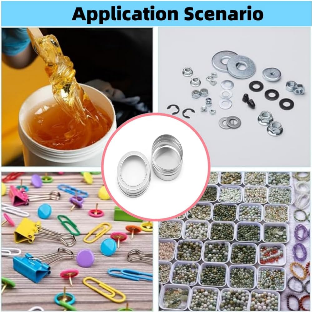 Fabselection Aluminum Tin Jar, 24 Pcs Tin Storage Jar, round Cans with Lid, 30 Ml Refillable Containers Clear Top Metal Containers Screw Tops for Candles, Crafts, DIY, Lip Balm, 1 Oz image number 4