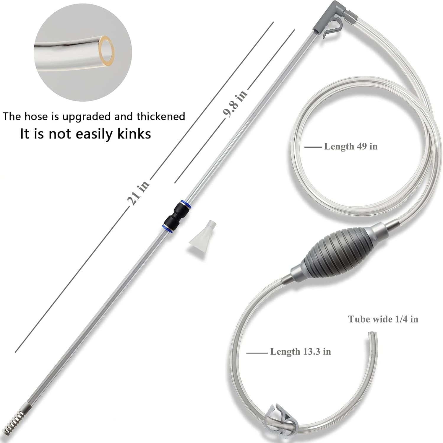 10 Gallon Fish Tank Cleaner and Aquarium Water Changer Siphon with a Thinner Water Tubing. Perfect for Cleaning Small Fish Tanks, Gravel Vacuum for Aquarium Kit (Grey)