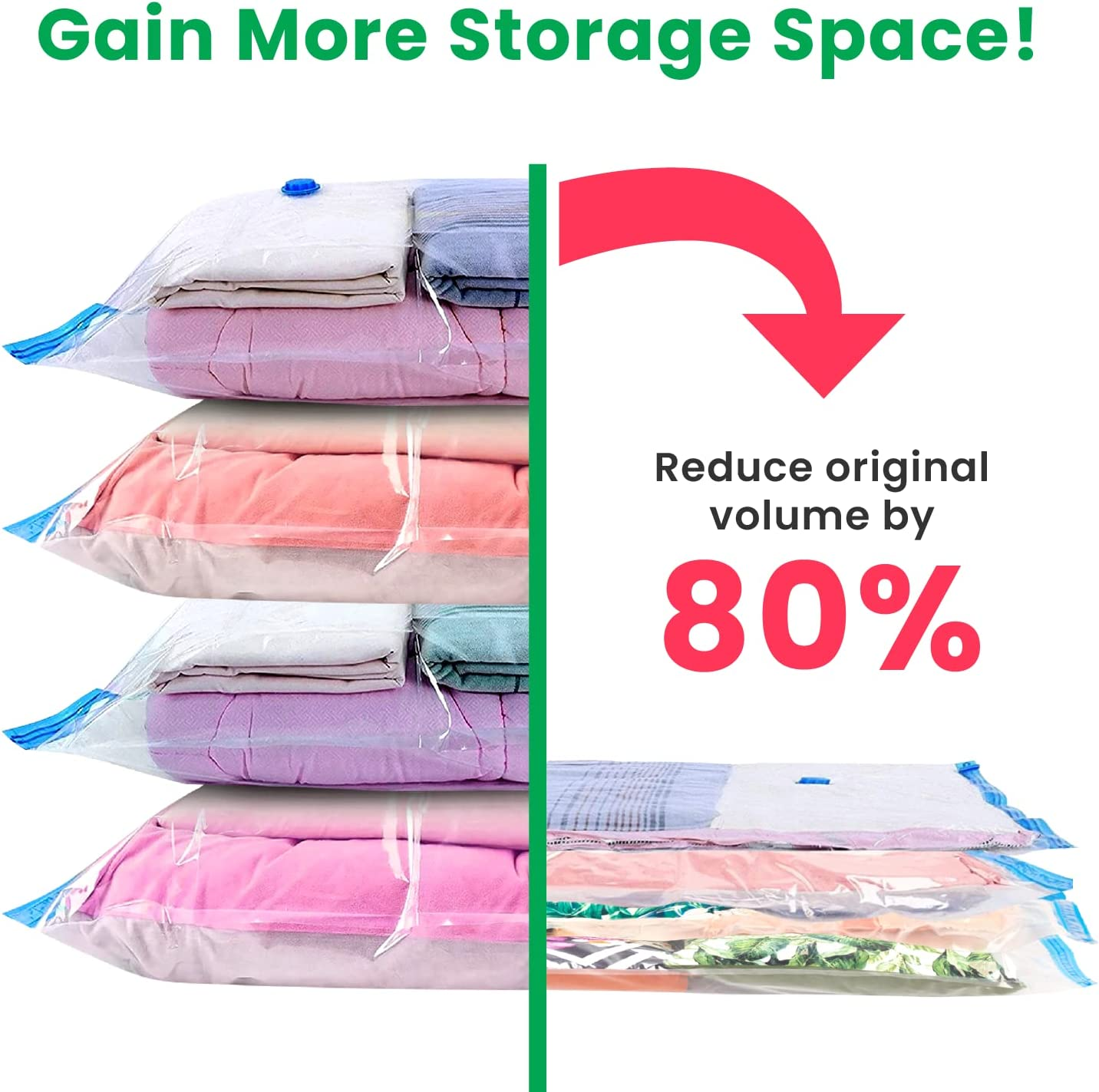 Vacuum Storage Bags - Pack of 15 (3 Jumbo + 4 Large + 4 Medium + 4 Small) Reusable Space Savers | Free Hand Pump for Travel Packing. Best Sealer Bags for Clothes, Duvets, Bedding, Pillows, Blankets image number 6