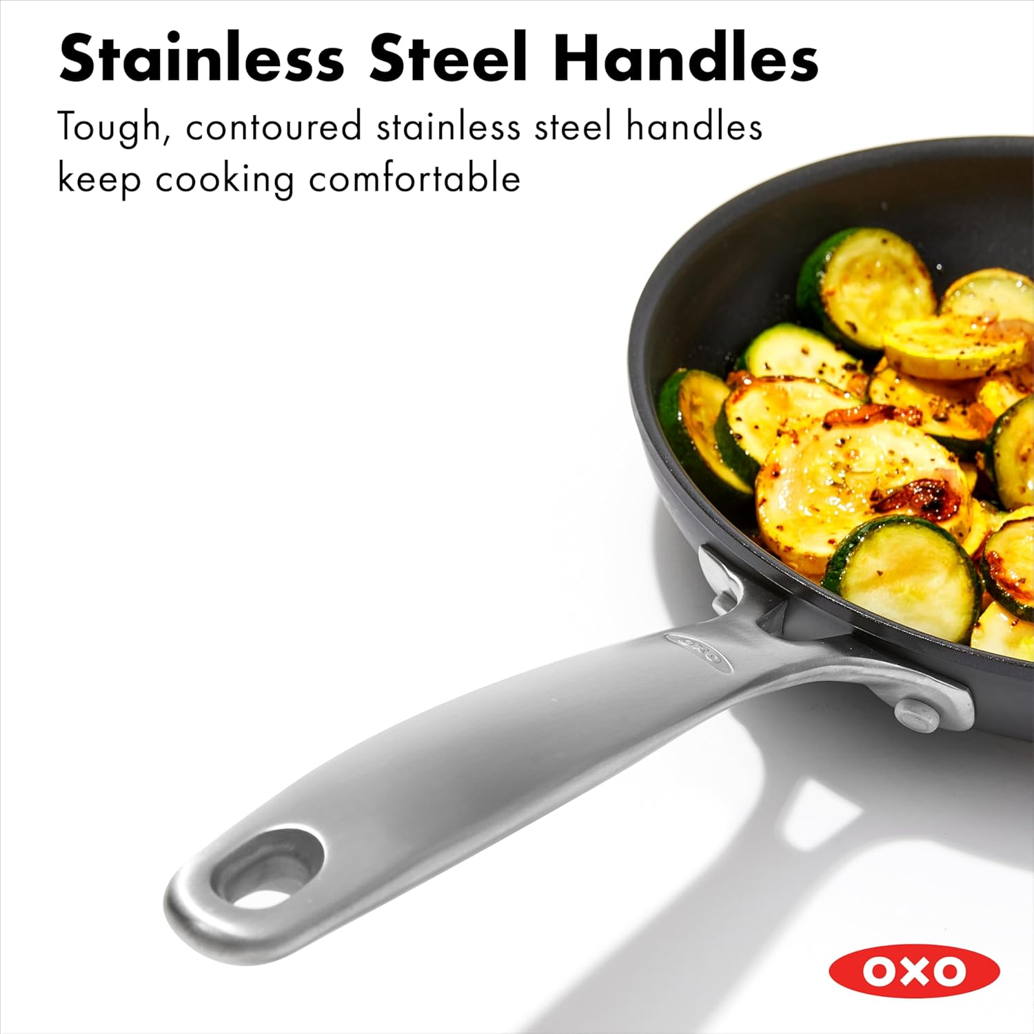 OXO Enhanced 8" and 10" Frying Pan Skillet Set, Healthy Ceramic Nonstick, Pfas-Free, Stainless Steel Handle, Dishwasher Safe, Oven Safe, Black image number 2