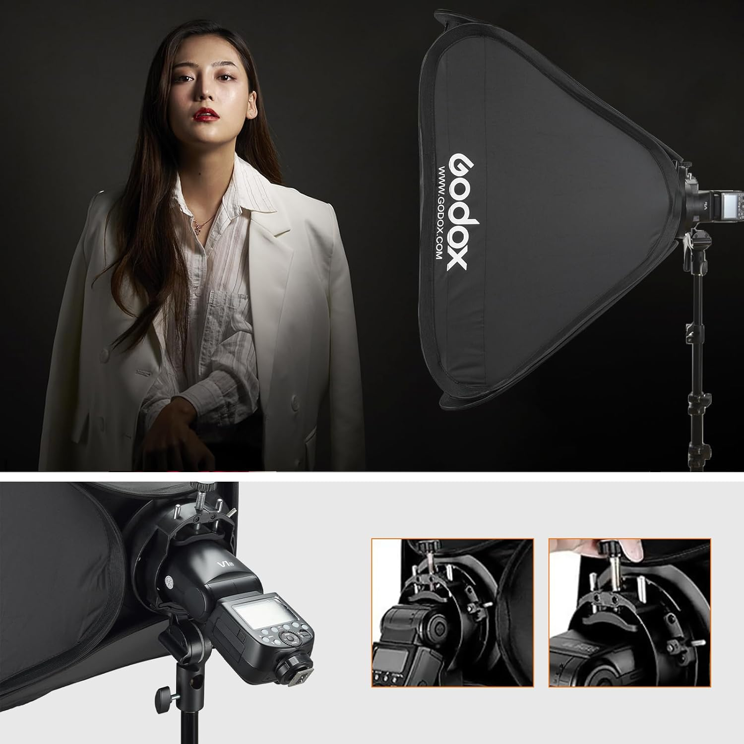 Godox S2 S-Type Flash Bracket and 80Cm Softbox Kit - Bowens Mount with Grid and Portable Bag for Studio Flash V1, Ad200Pro, V860II, TT685, TT350, Ad400Pro image number 2