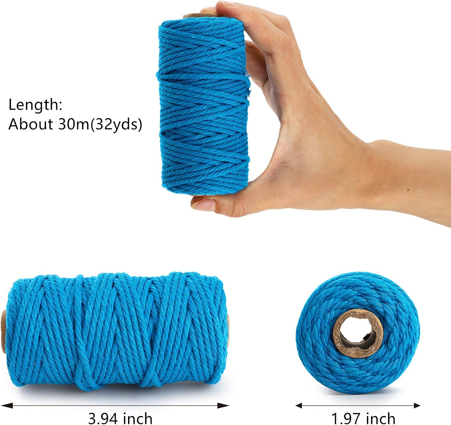 ZEAYEA 15 Rolls Macrame Cord, 3Mm X 480 Yards Natural Cotton Macrame Rope, 4-Strand Twisted Soft Cotton Twine String Cord for Artworks, Wall Hanging, Plant Hangers, Crafts, Knitting, 15 Colors image number 6