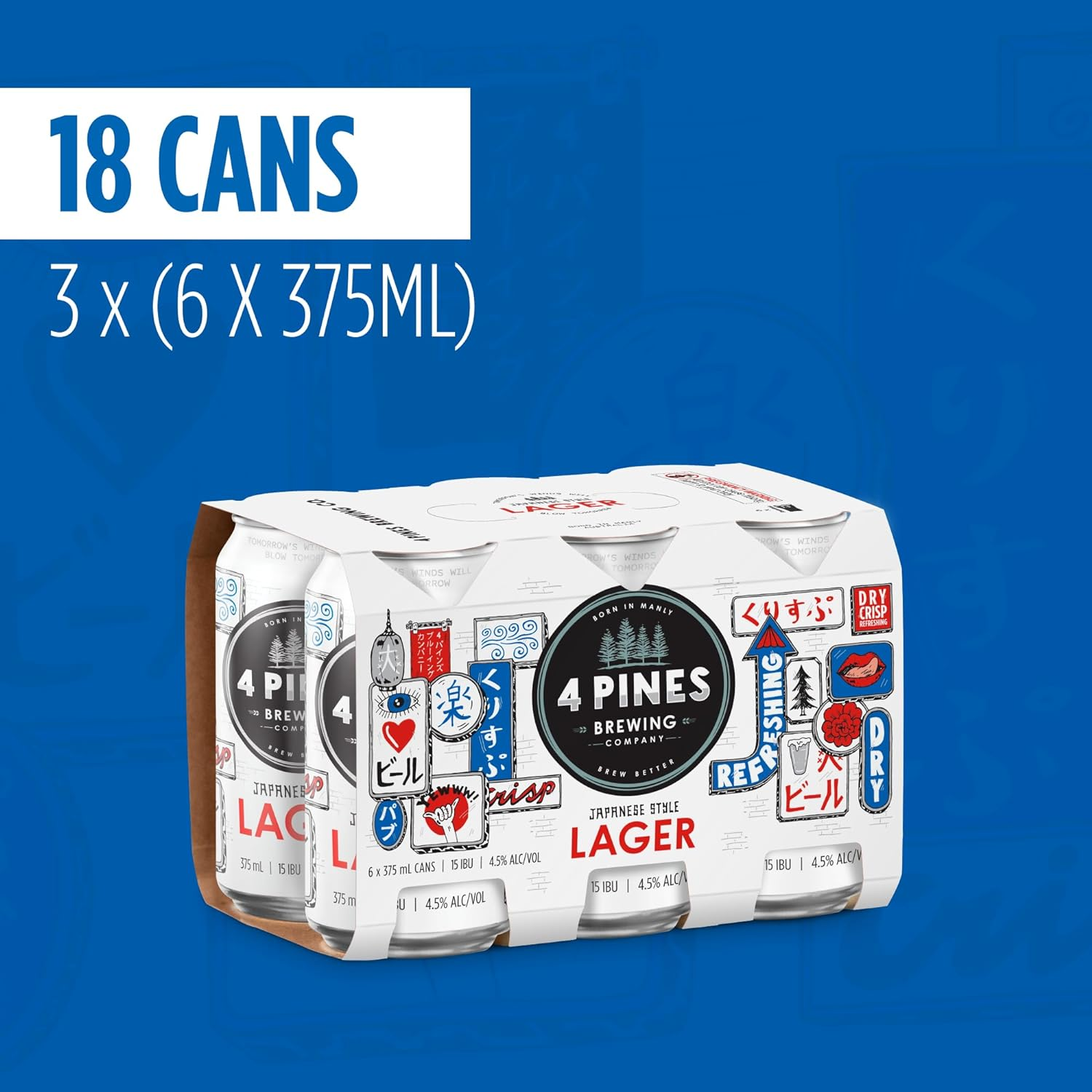4 Pines Japanese Style Lager, Rice Lager, Crisp & Refreshing, 4.5% ABV, 375Ml (Case of 18 Beer Cans) image number 5