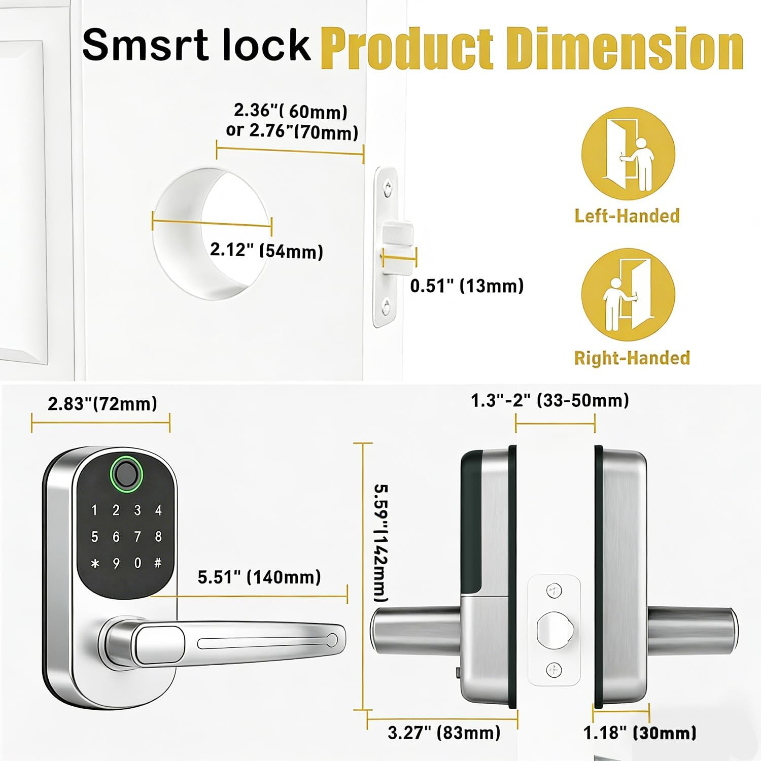 Silver Smart Lock - Electronic Door Lock with 5-In-1 Access - Fingerprint, Code, App, Key & Card Entry for Home, Rental，Office & Hotel Use image number 5