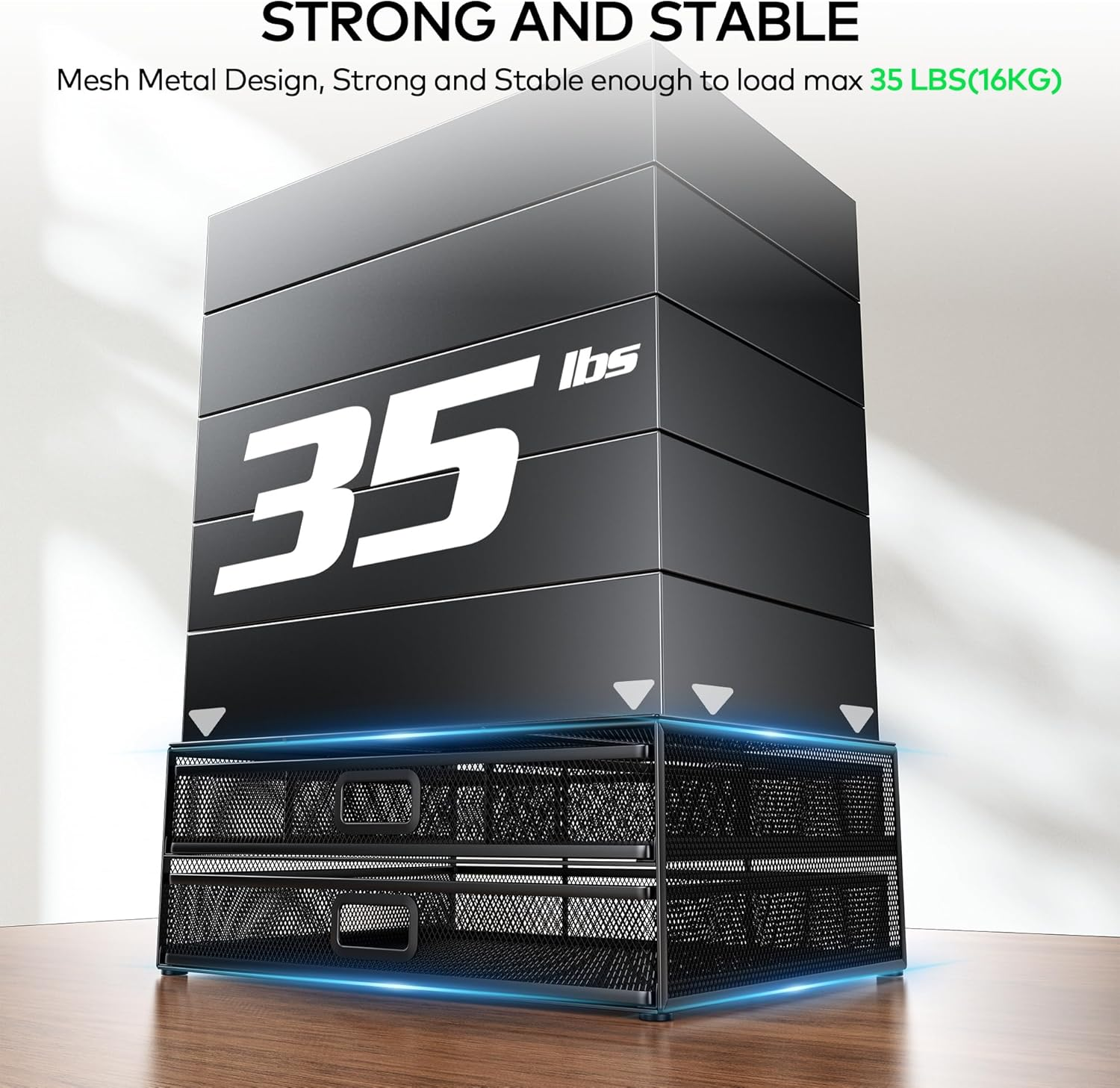 Auvo Metal Monitor Stand Riser with Two Drawers, AMS02 Computer Desk Organizer for Laptop, Computer, Imac, Black image number 2