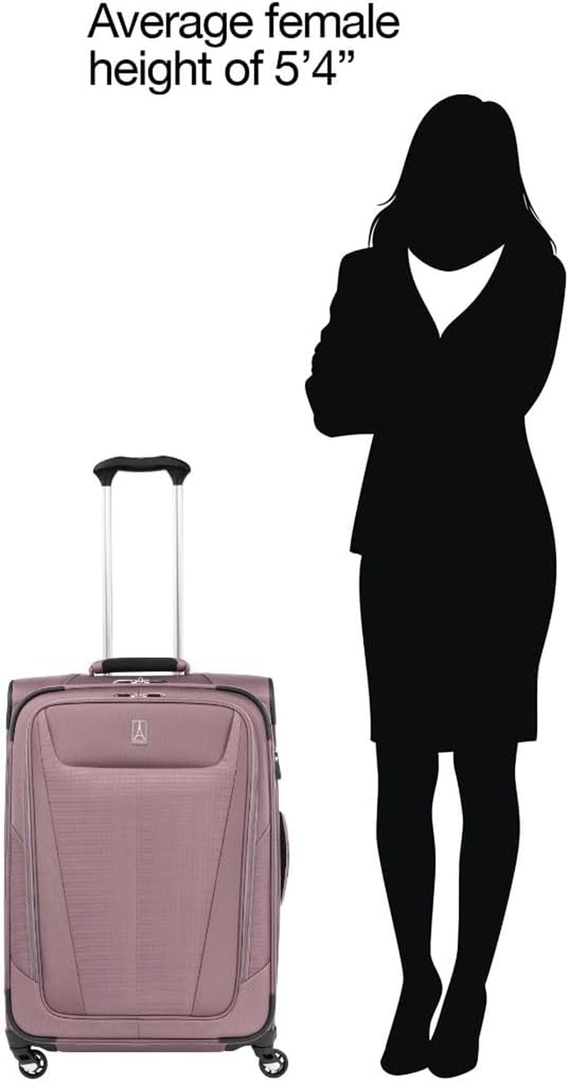 Travelpro Maxlite 5 Softside 2Pc Set Expandable Carry on Luggage with 4 Spinner Wheels/Soft Underseat Tote, Lightweight Suitcase, Men and Women, Dusty Rose Pink, Checked-Medium 25-Inch, Maxlite 5 - Dusty Rose Pink image number 5