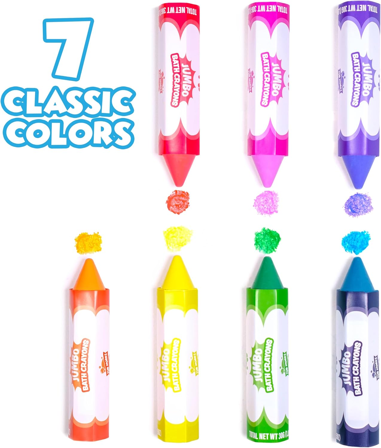 Tub Works&reg; Smooth&trade; Jumbo Bath Crayons Bath Toy | Nontoxic, Washable Bath Crayons for Toddlers & Kids | Unique Formula Draws Smoothly & Vividly on Wet & Dry Tub Walls | Large, Easy-Grip Bathtub Crayons image number 6