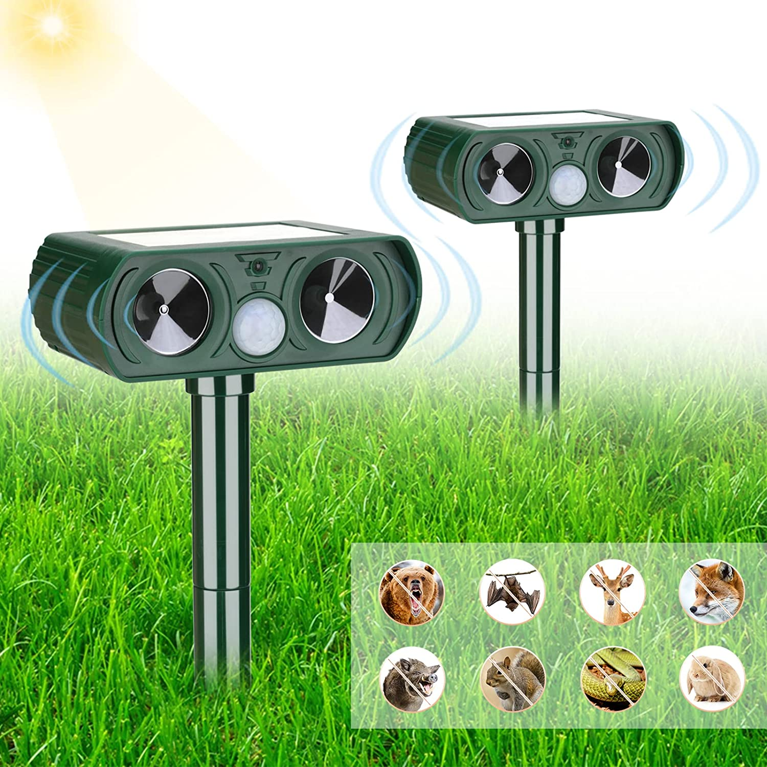 Lubatis 2 Pack Animal Repellent Outdoor Solar Animal Repeller Ultrasonic Pest Repeller Deterrent to Keep Rat, Squirrel, Deer, Raccoon, Skunk, Rabbit, Dog, Cat Away image number 3