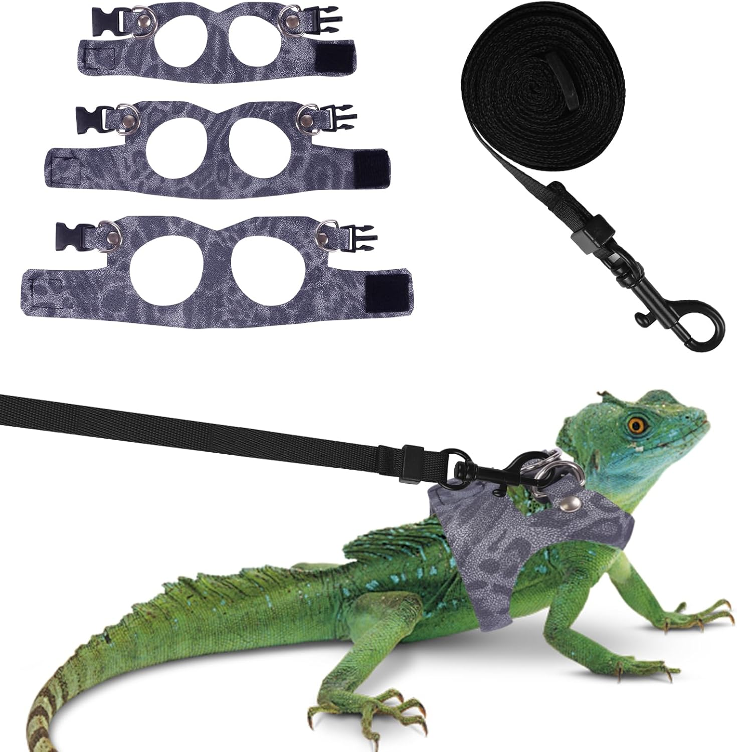 Bearded Dragon Lizard Leash Harness 3 Size Pack Leopard Print Lizard Harness Leash for Outdoor Small Reptiles Animal Squirrels (Blue)