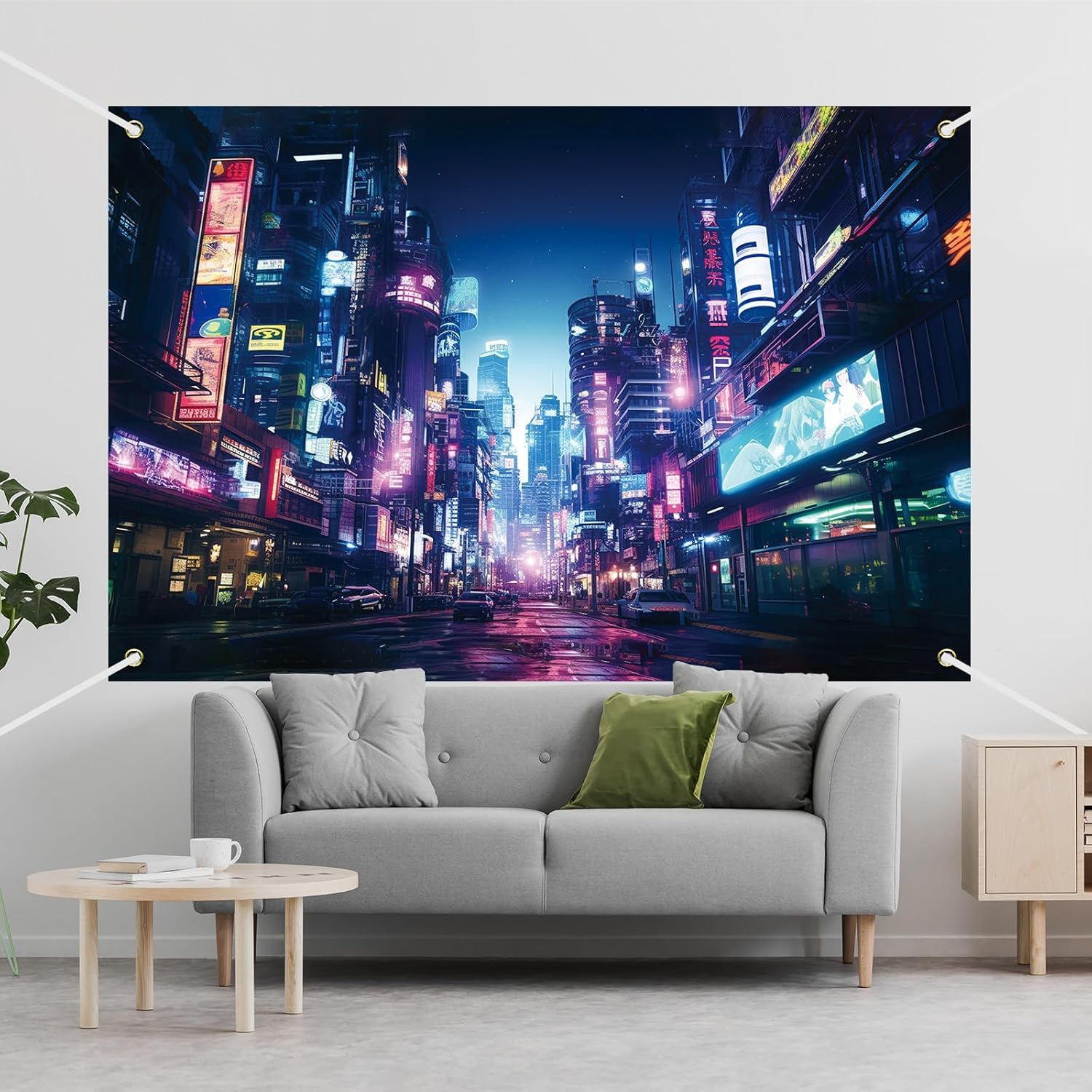 Punk Cityscape Photography Background Neon Building City Night Scene Retro Game Scene Backdrop Banner for Gamer Adults Boys Party Decorations Photo Booth Studio Props Supplies 70.8X47.2In-Beckten image number 3