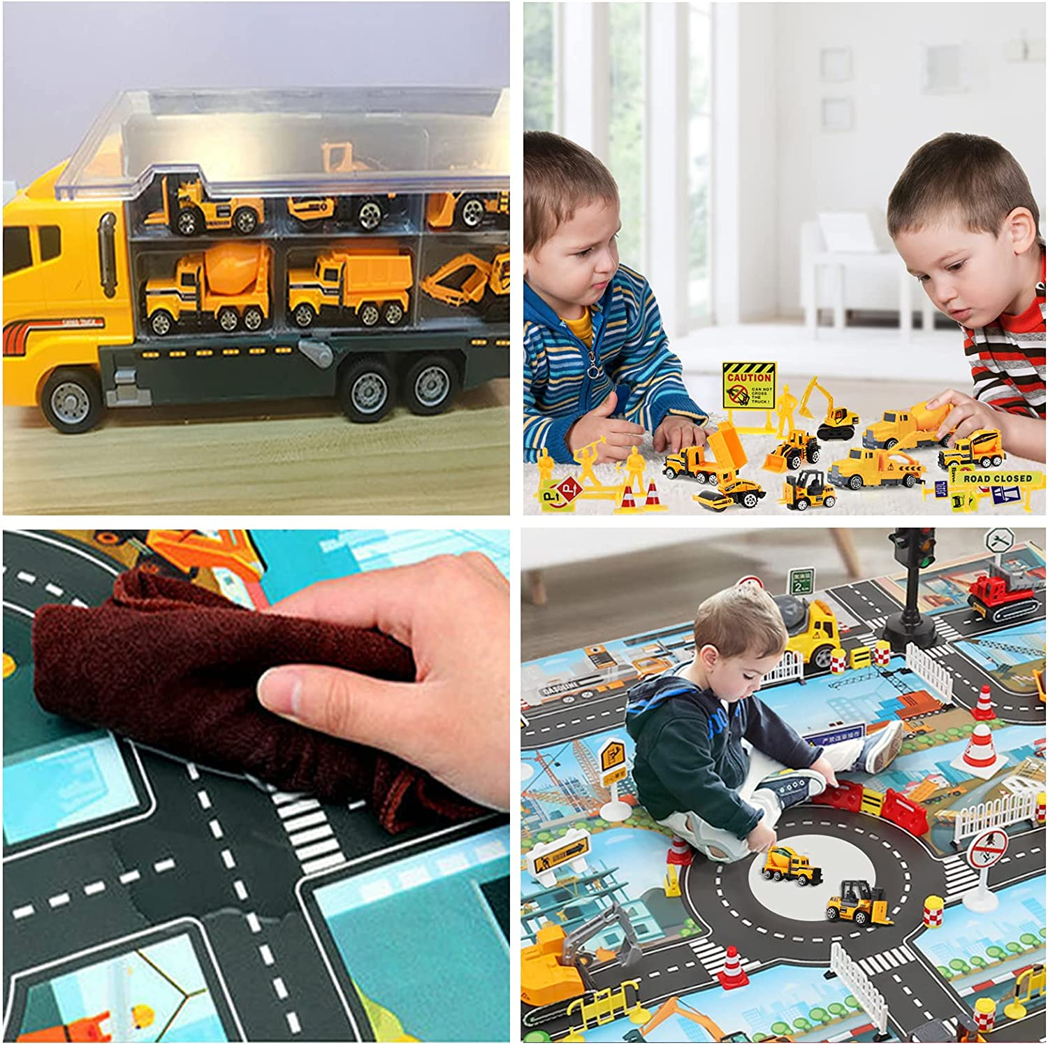 Construction Trucks 11 in 1 Vehicles with Car Met and Road Sign Sticker Car Toys for over 3 Year Old Boys image number 2