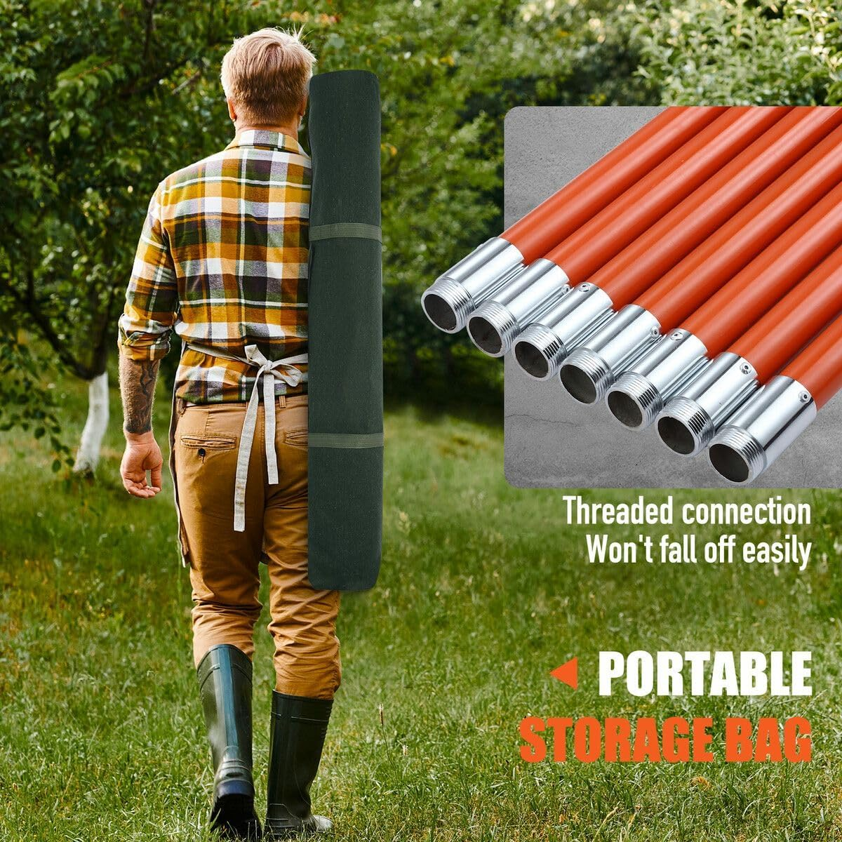 AUSWAY Manual Pole Saw Tree Pruner Extendable Branch Pruning Trimmer Trimming Cutter with 8 Fibreglass Rods Sharp Steel Blades Scissors image number 3