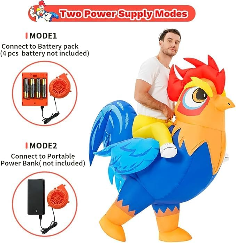Adult Inflatable Chicken Costume Ride on Blow up Rooster Suit Funny Halloween Costume for Men Women Party Cosplay image number 3