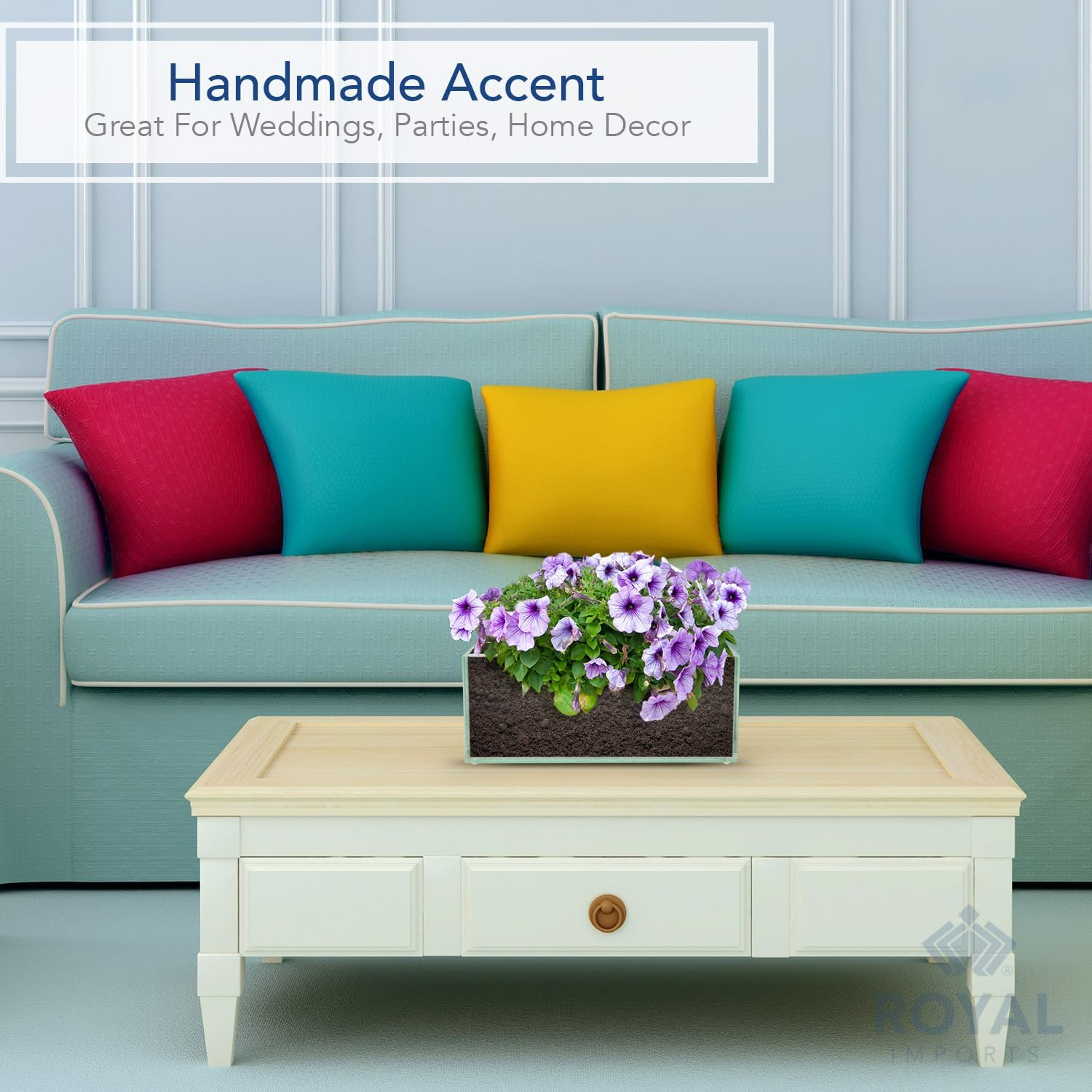 Royal Imports Flower Glass Vase Decorative Centerpiece for Home or Wedding - Oblong Rectangle Shape, 12" Long, 4" Hx4 W Opening, Clear image number 3