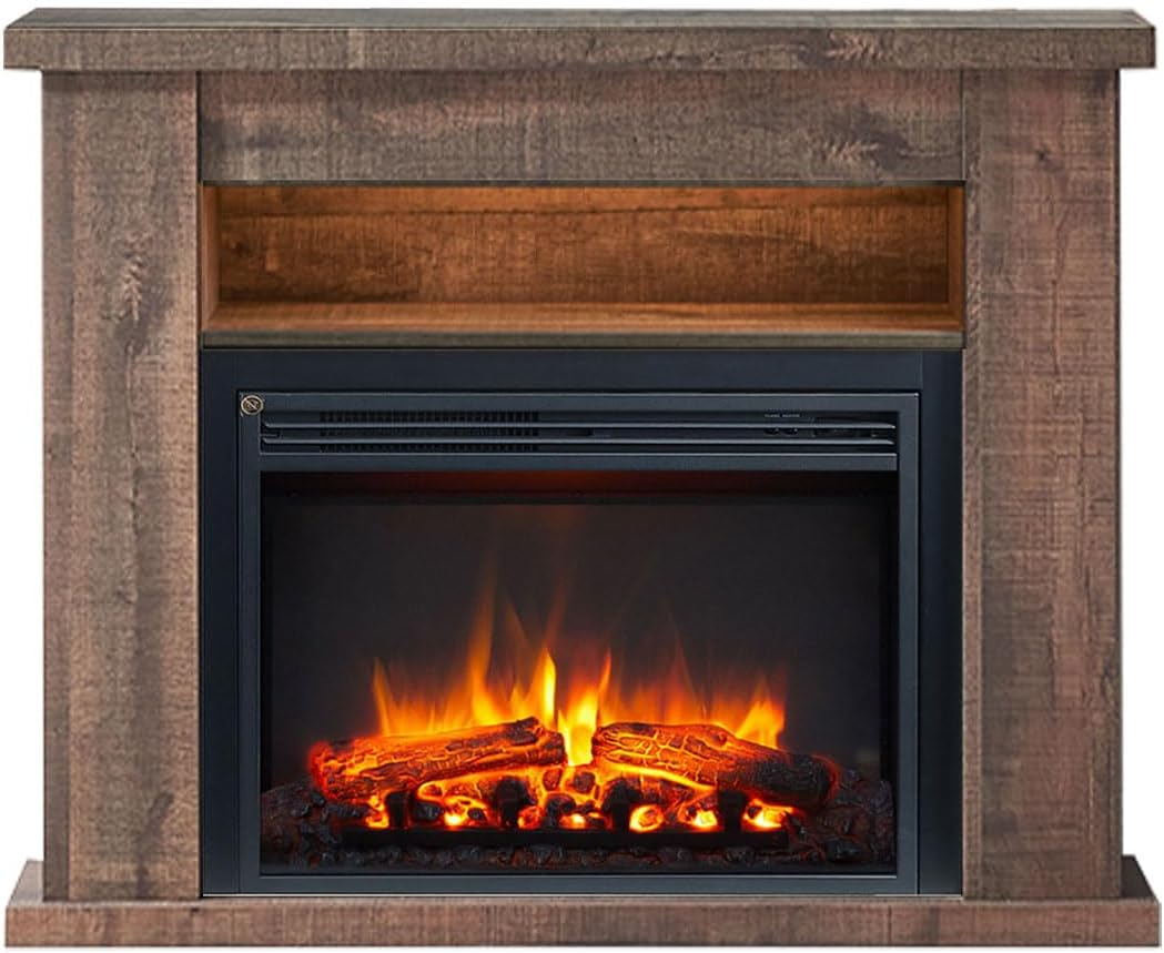 Modaliving Quartz 2000W Electric Fireplace Heater Mantel Suite Adjustable Shelves Mood Lighting Remote Control White or Rustic Dark Oak Finish (White)